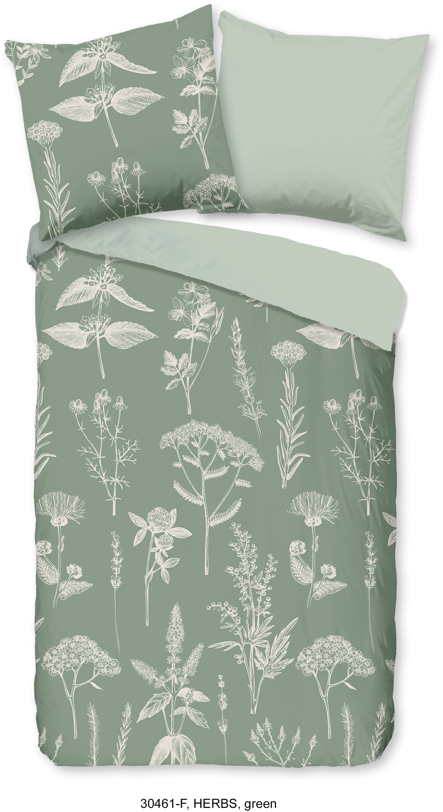 good morning Wendebettwäsche "Herbs" 2 Stk. Biber, 135x200, Warm, Weich, Wendeoptik, Reißverschluss, Simple, Grün