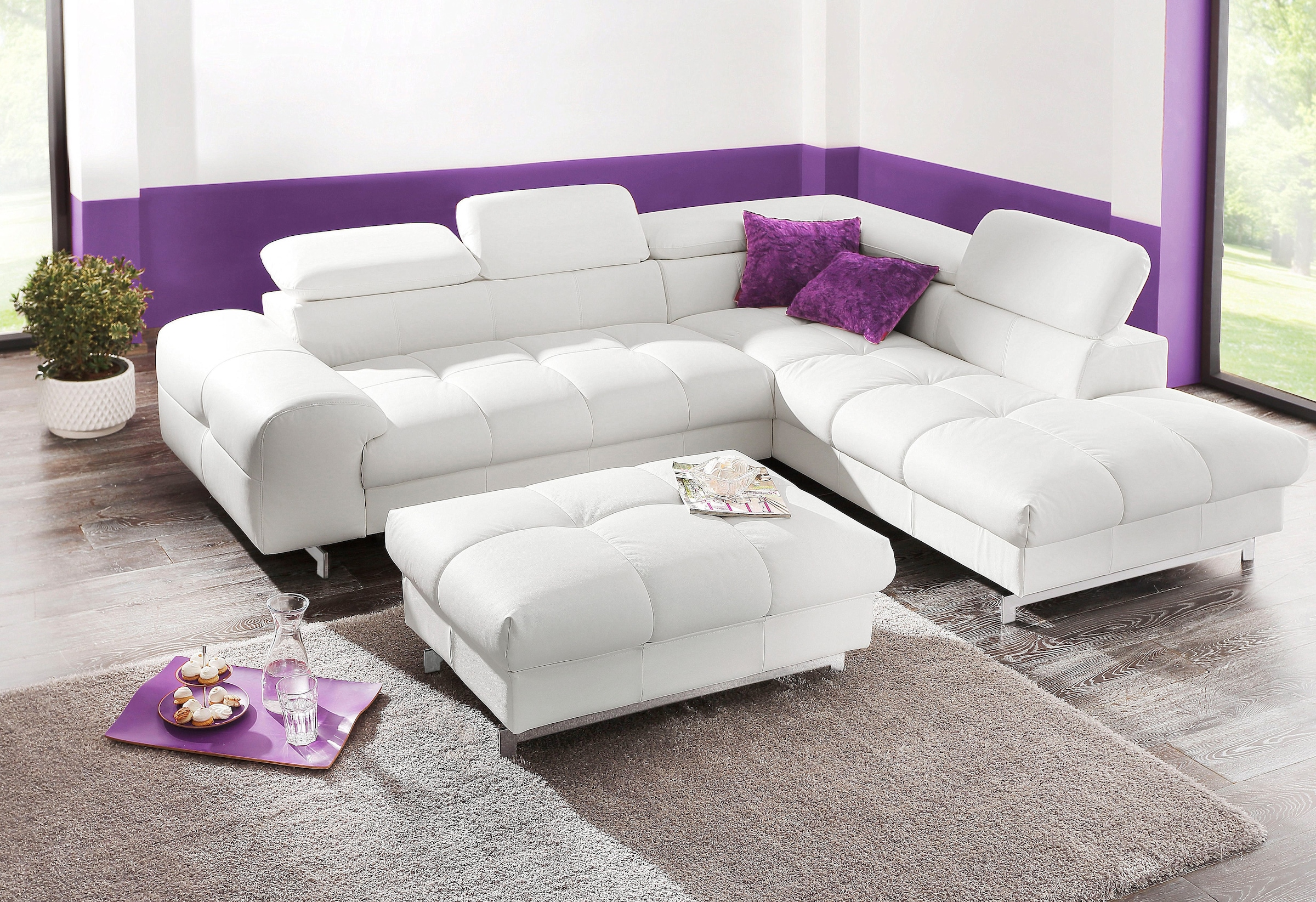 COTTA Ecksofa »Chef L-Form«, mit Kopfteilverstellung, edle Metallkufen, wahlweise mit Bettfunktion