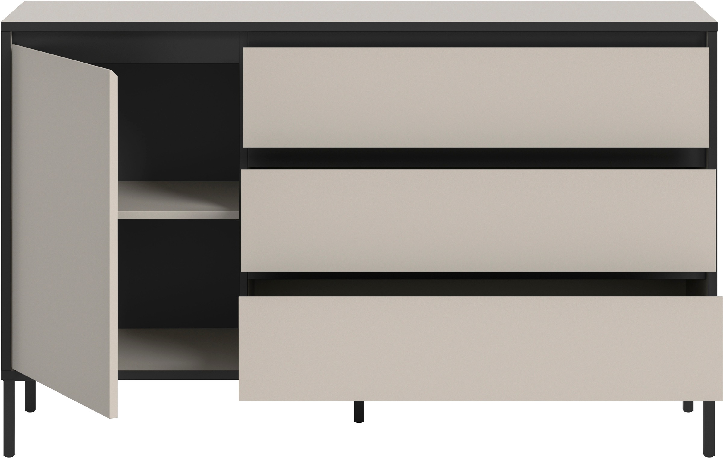 INOSIGN Sideboard »NORT, Breite: 136cm, mit Metall Stabfuß, 1 Tür, 3 Schubkästen«, Anrichte, Kommode, Schrank, Board, Higboard