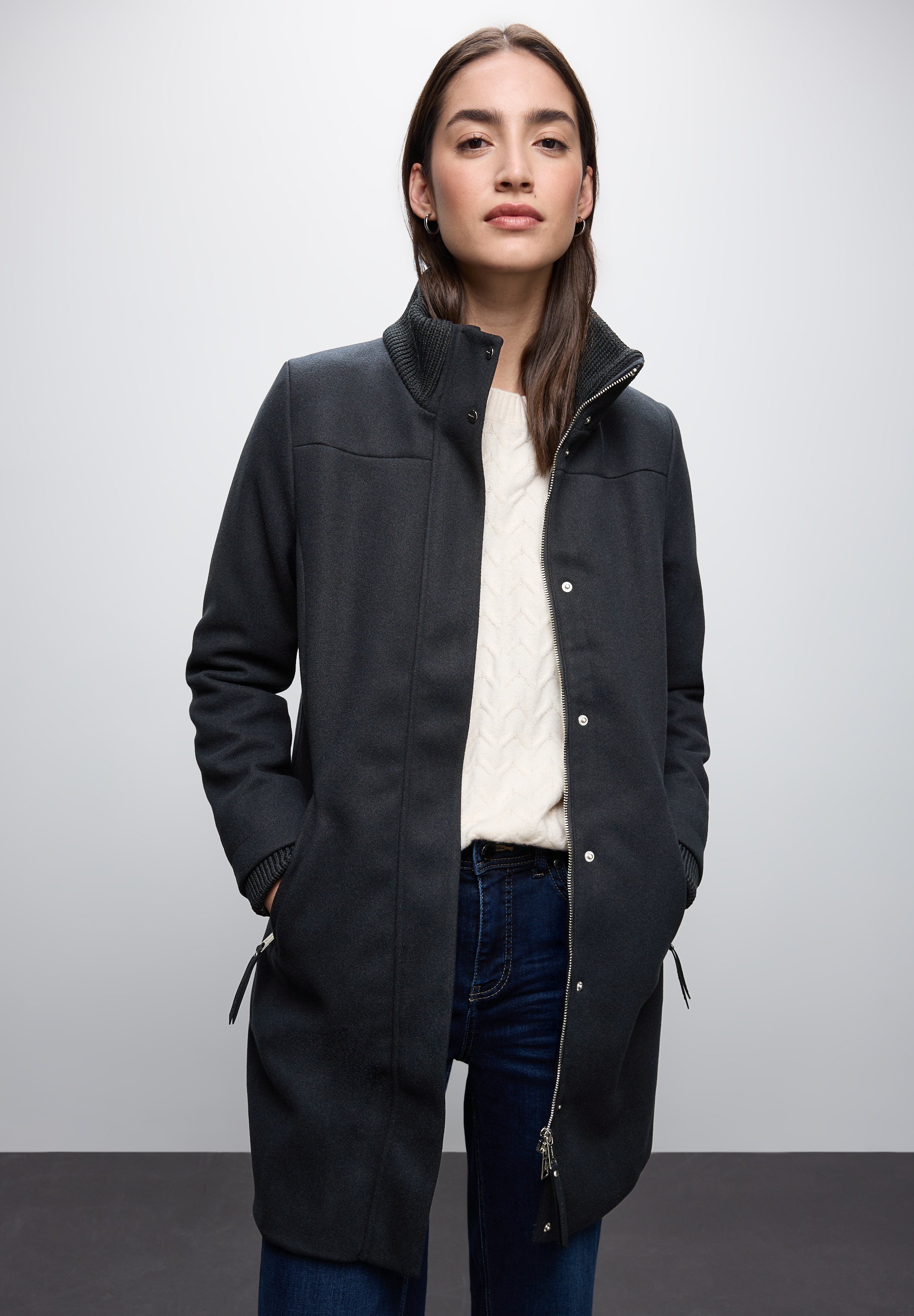 STREET ONE Wintermantel Stehkragen in Strickqualität, in Woll-Optik günstig online kaufen