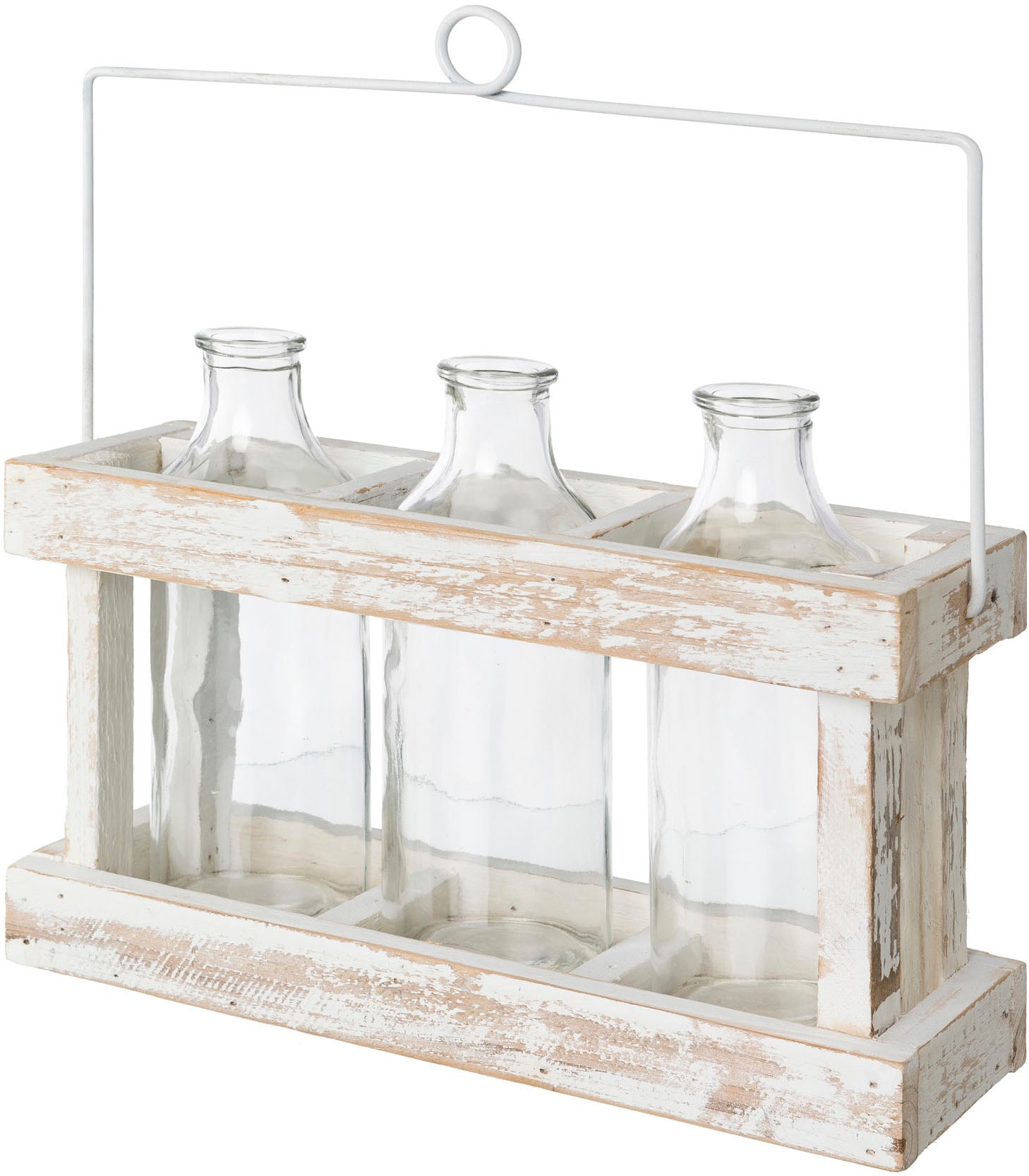 Creativ home Dekovase "Holzbox mit 3 Glasflaschen" günstig online kaufen