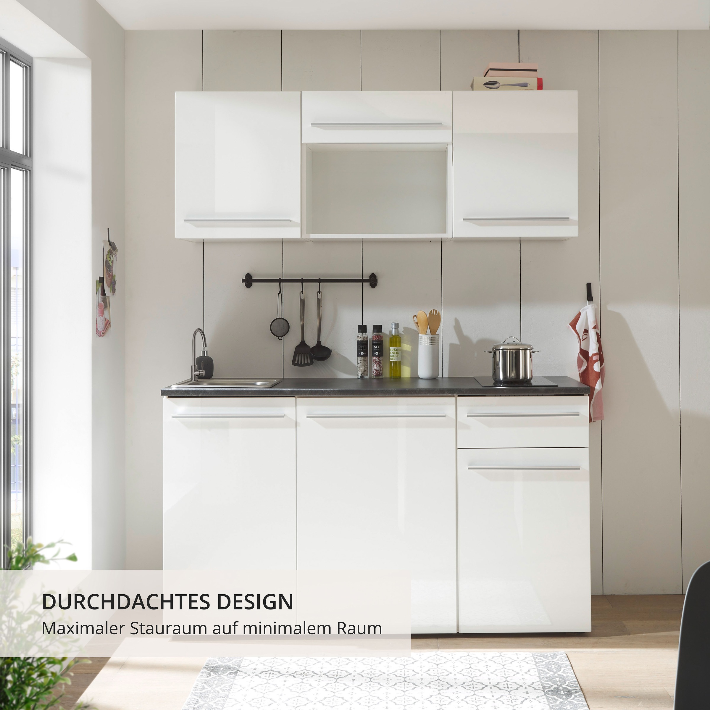 BASIC by Balculina Pantryküche »Jazz Singleküche« Breite 160 cm, wahlweise mit E-Geräten und Mikrowelle