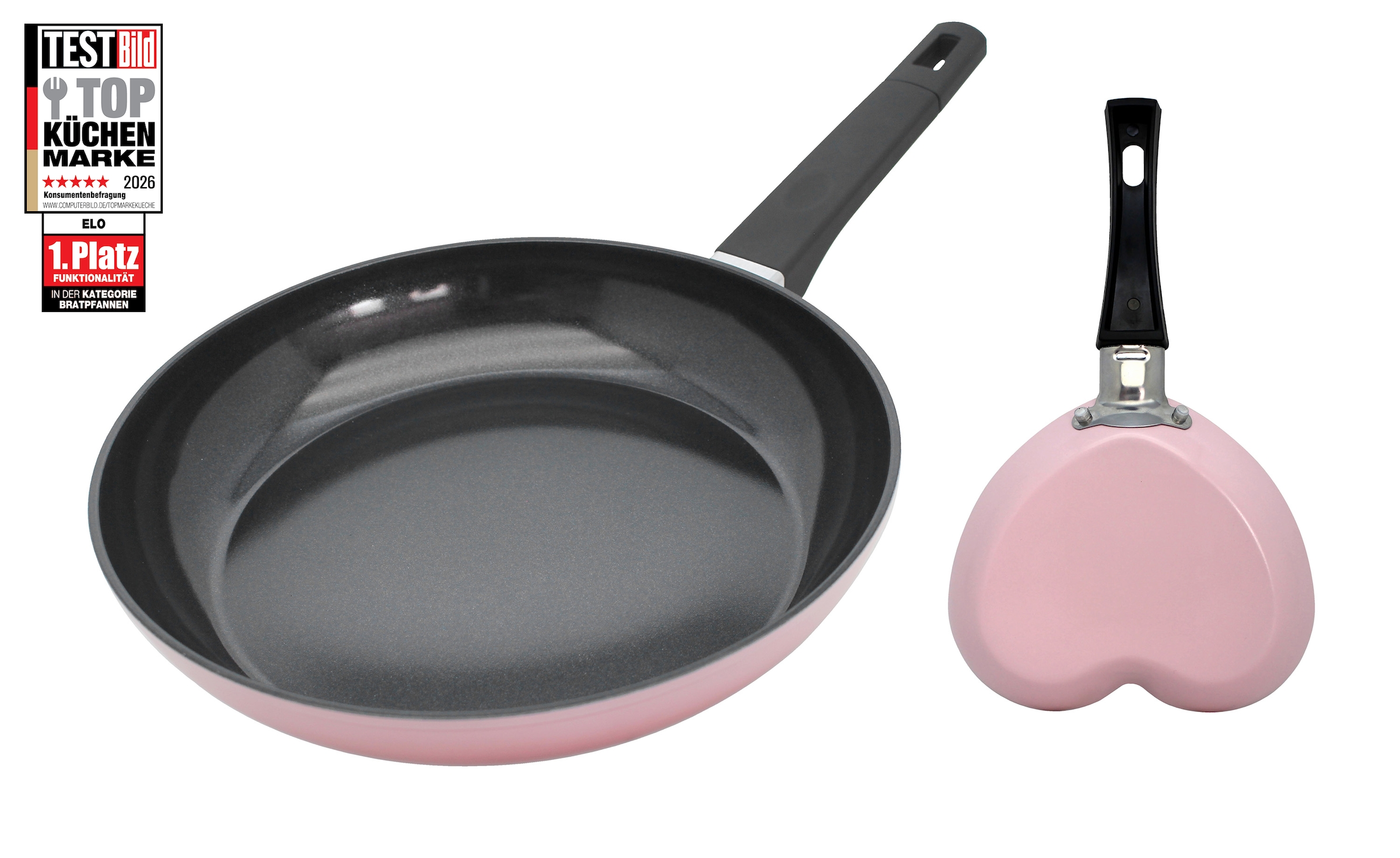 Elo Basic "Basic Pfanne + Gratis Mini Herzpfanne" Aluminium Set, 2 tlg. aussen rosé Silicon Polyester beschichtet
