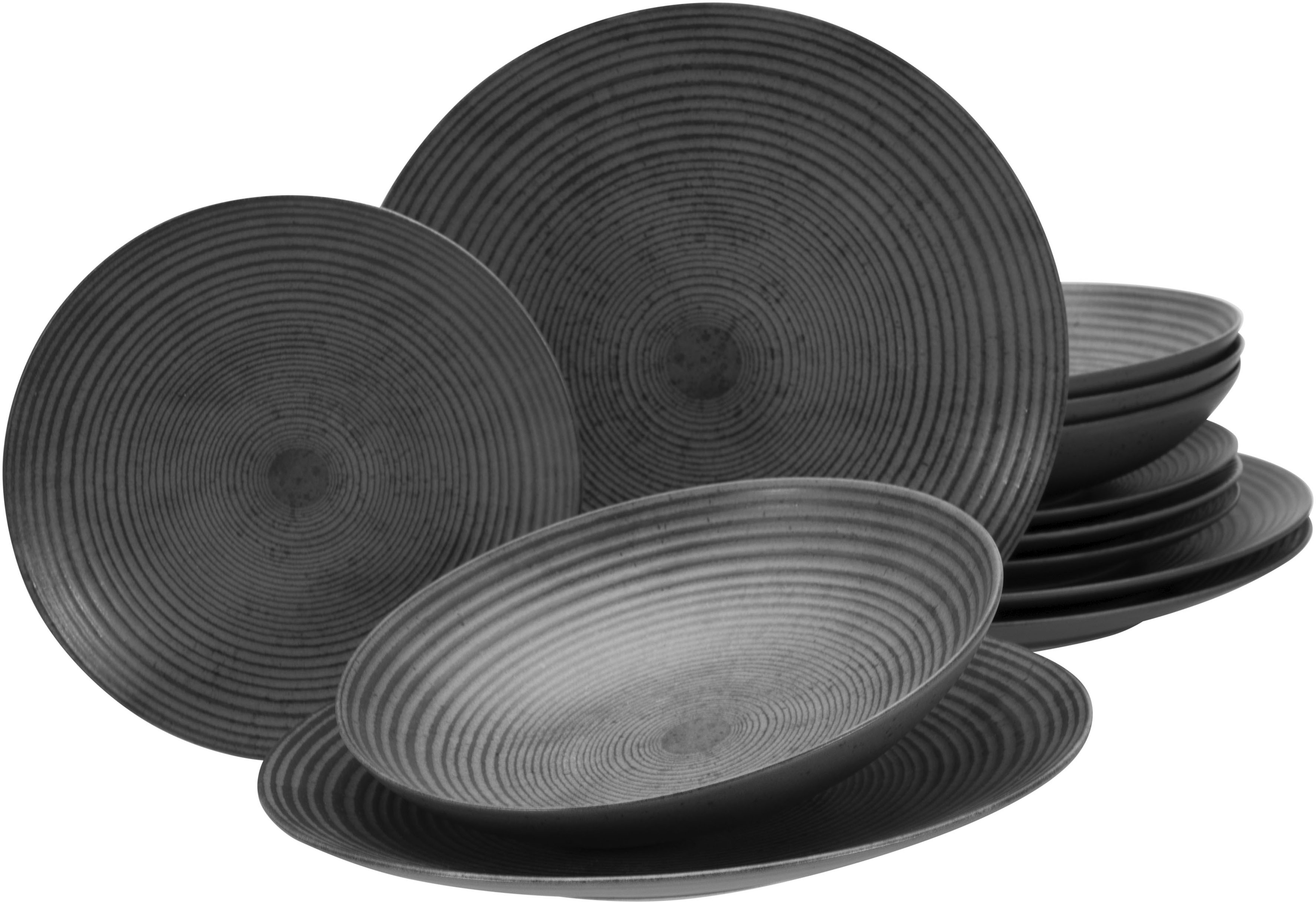 my home Tafelservice "Teller Set, Geschirr-Set, Service Andree" handwerklicher Look, seidenmatte Glasur, 12 Teile für 4 Personen