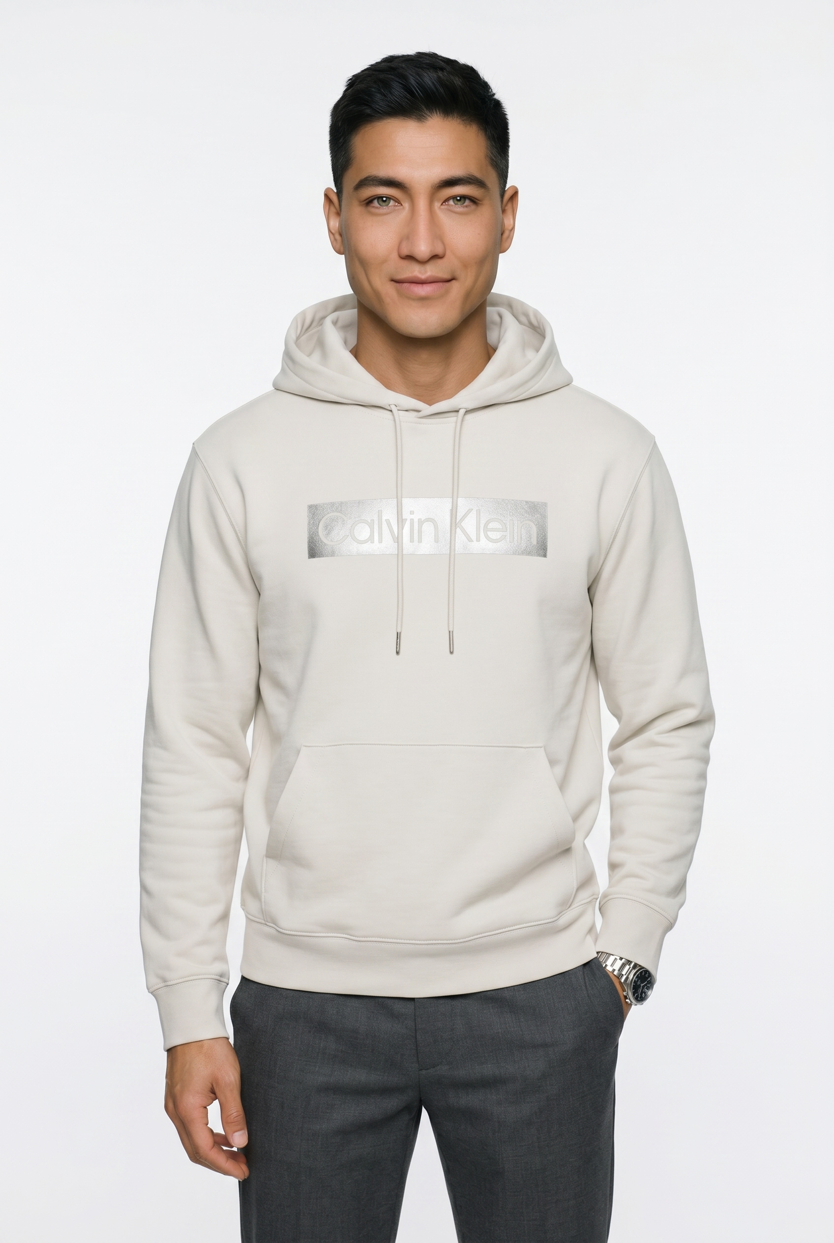 Calvin Klein Kapuzensweatshirt, Kapuze mit Kordelzug, Regular Fit, Logodruck