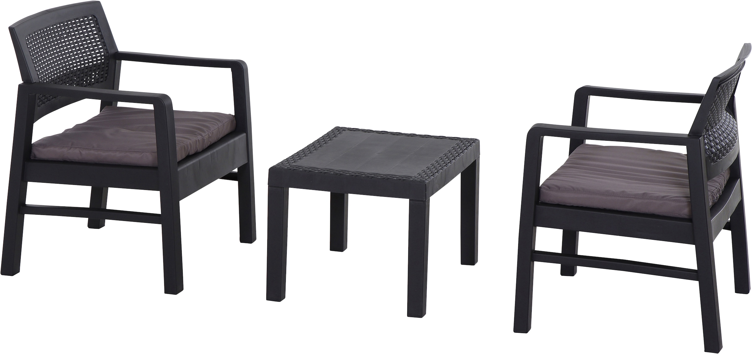Progarden Balkonset »Kraka« Set, 3 tlg. anthrazit, inkl. Kissen, Outdoor Kunststoff-Lounge-Set