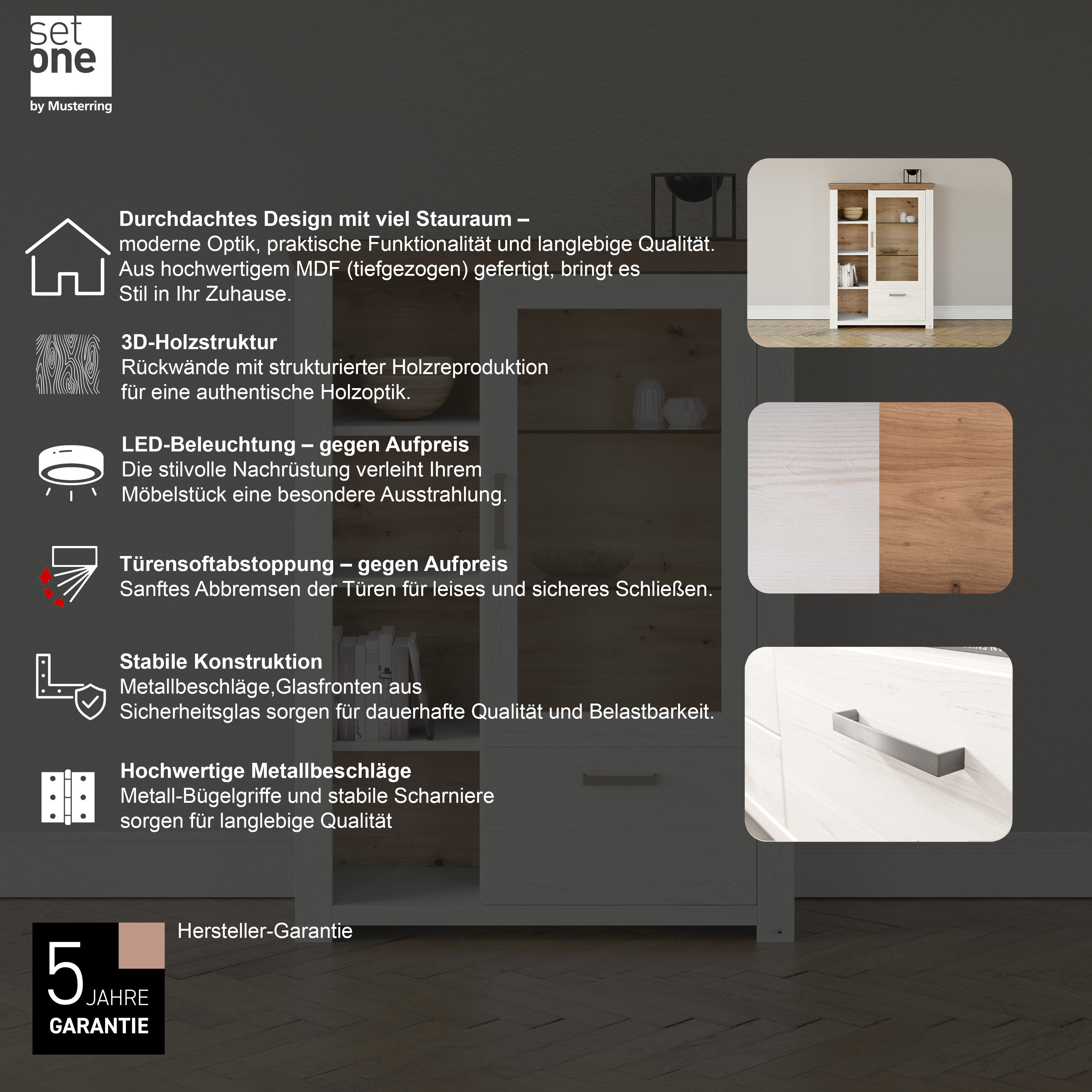 Thumbnail - set one by Musterring Highboard "York" Typ 13 und 14, mit Glastür und Schubkasten, 3 Farbvarianten, B 105 cm