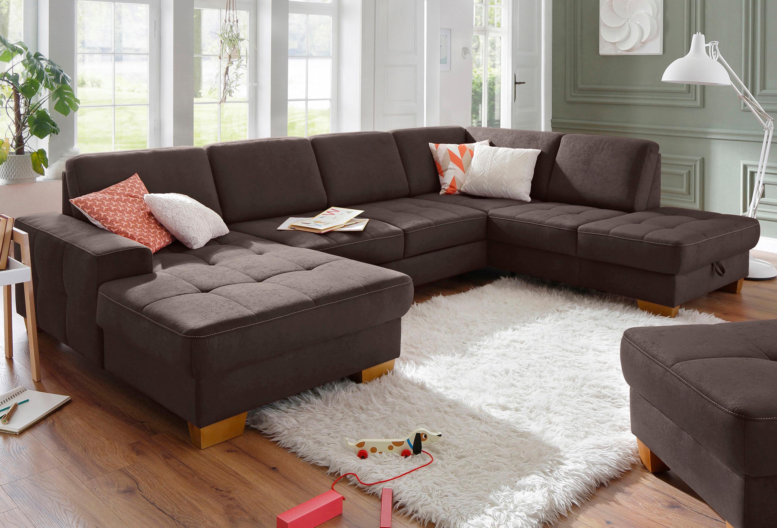 OTTO home Wohnlandschaft "Puccini U-Form" mit Federkern, Sitztiefenverstellung, Kontrastnaht