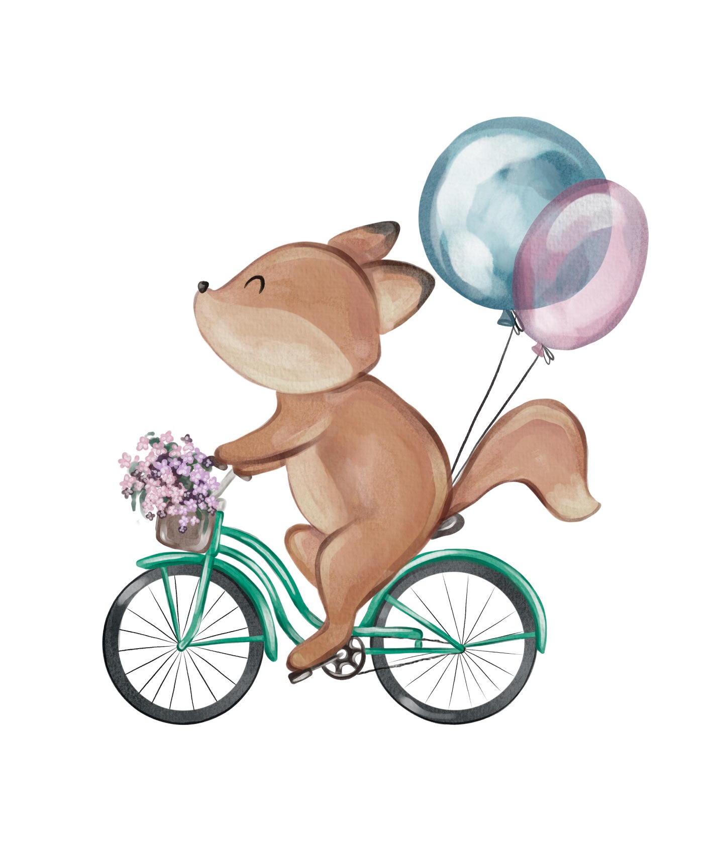 Lüttenhütt Bild mit Rahmen »oder Poster, Blumenkorb und Luftballons«, Eichhörnchen-Fahrräder-Fahrzeuge-Fantasy-Luftballon-Tiere, (1 St.), HD Premium Druck
