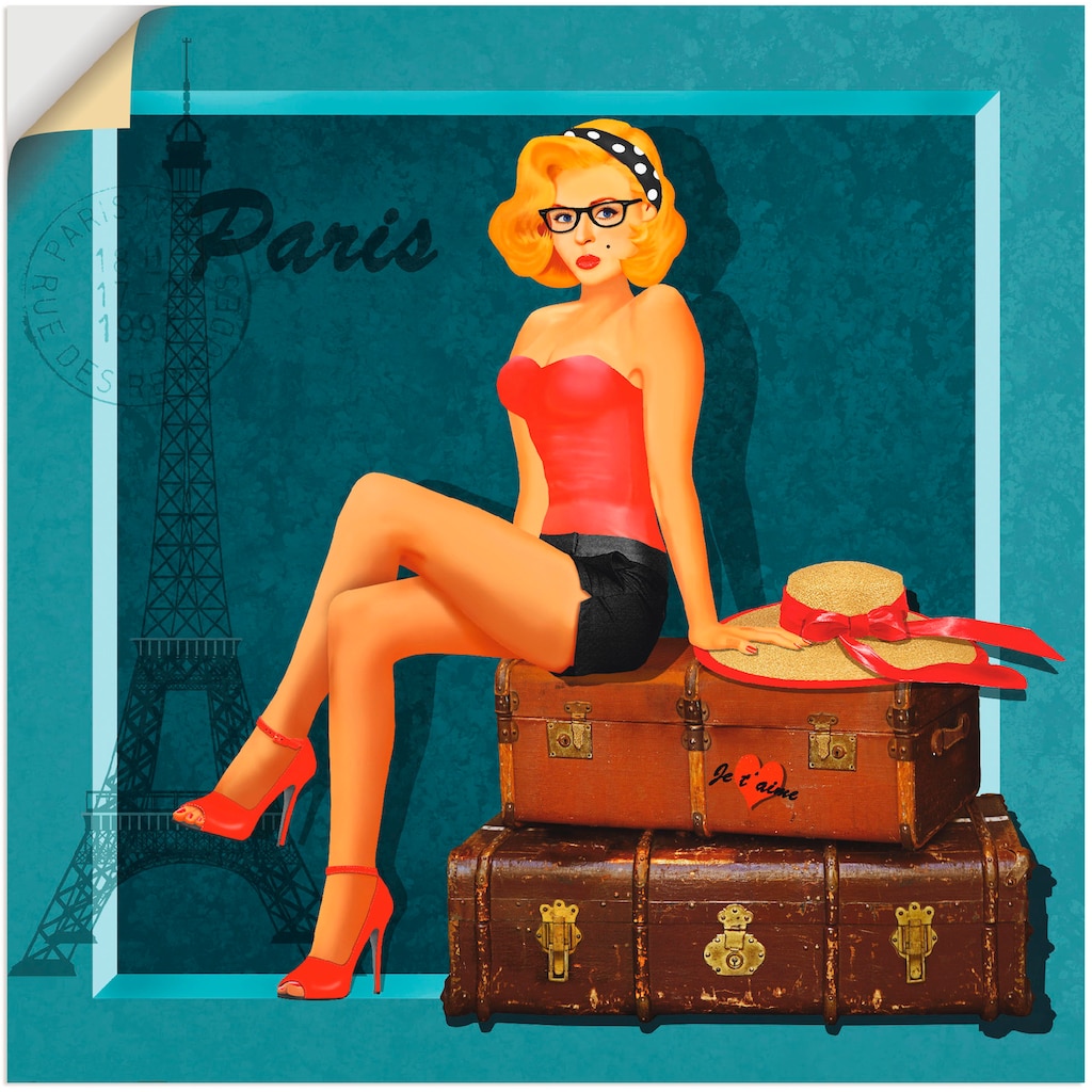 Wohnen Wohnaccessoires Artland Wandbild »Reise nach Paris«, Frau, (1 St.), in vielen Größen & Produktarten -Leinwandbild, Poster