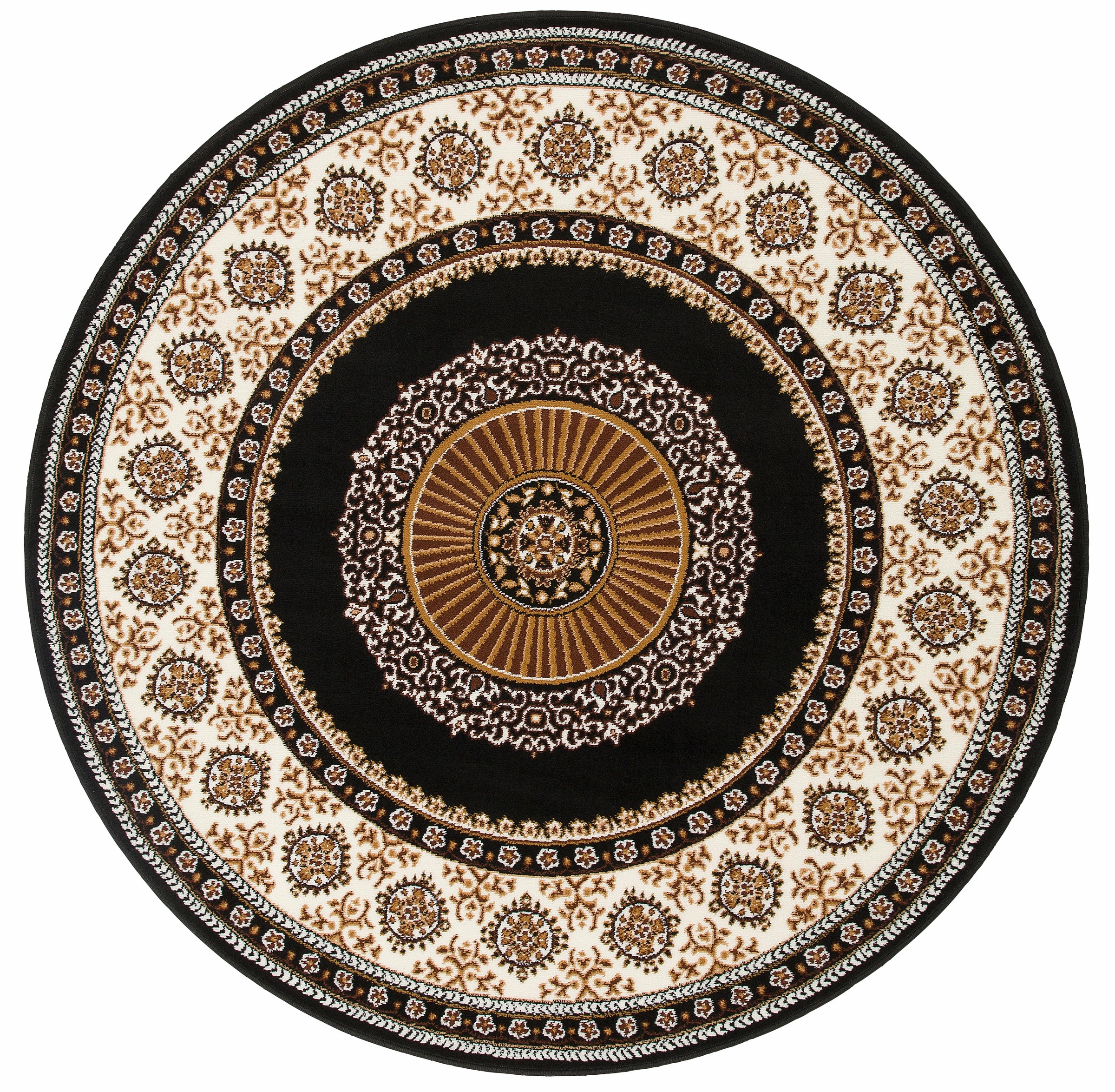 Teppich OTTO HOME "Shari, Made in Belgium" Gr. 9, schwarz, H:7mm Ø:140cm, Kunstfaser, Teppiche, Teppich, Orient-Dekor, mit Bordüre, Kurzflor, weich, pflegeleicht, elegant