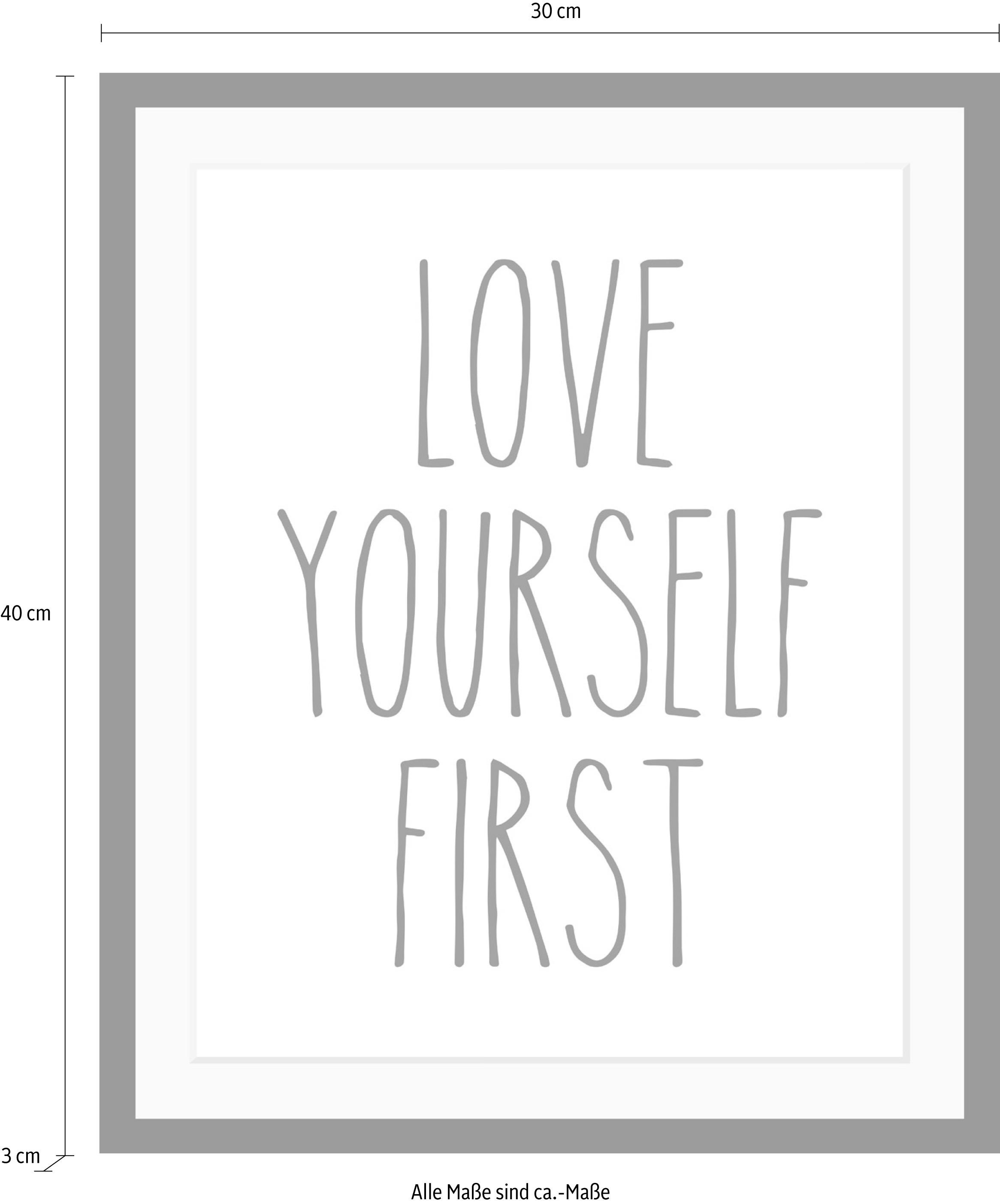 queence Bild »Selbstliebe« Liebessprüche | Motivationsbilder | Schriftzug | Schwarz-Weiß HD Premium Poster-Druck inkl. Holzrahmen