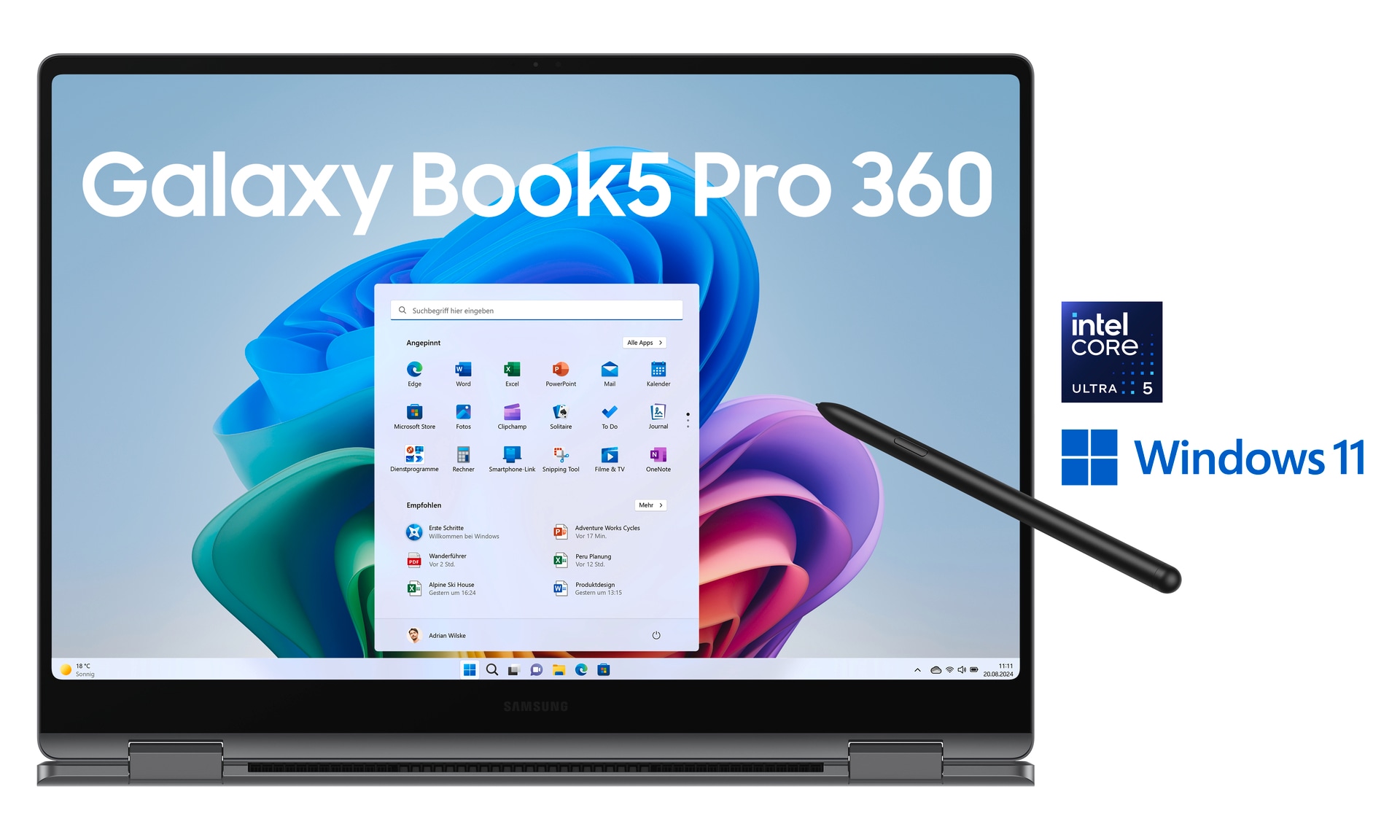Samsung Convertible Notebook »Galaxy Book5 Pro 360 16'' (NP960Q) Ultra5 32 GB + 512 GB«, 40,6 cm, / 16 Zoll, Intel, Core Ultra 7, ARC, 512 GB SSD