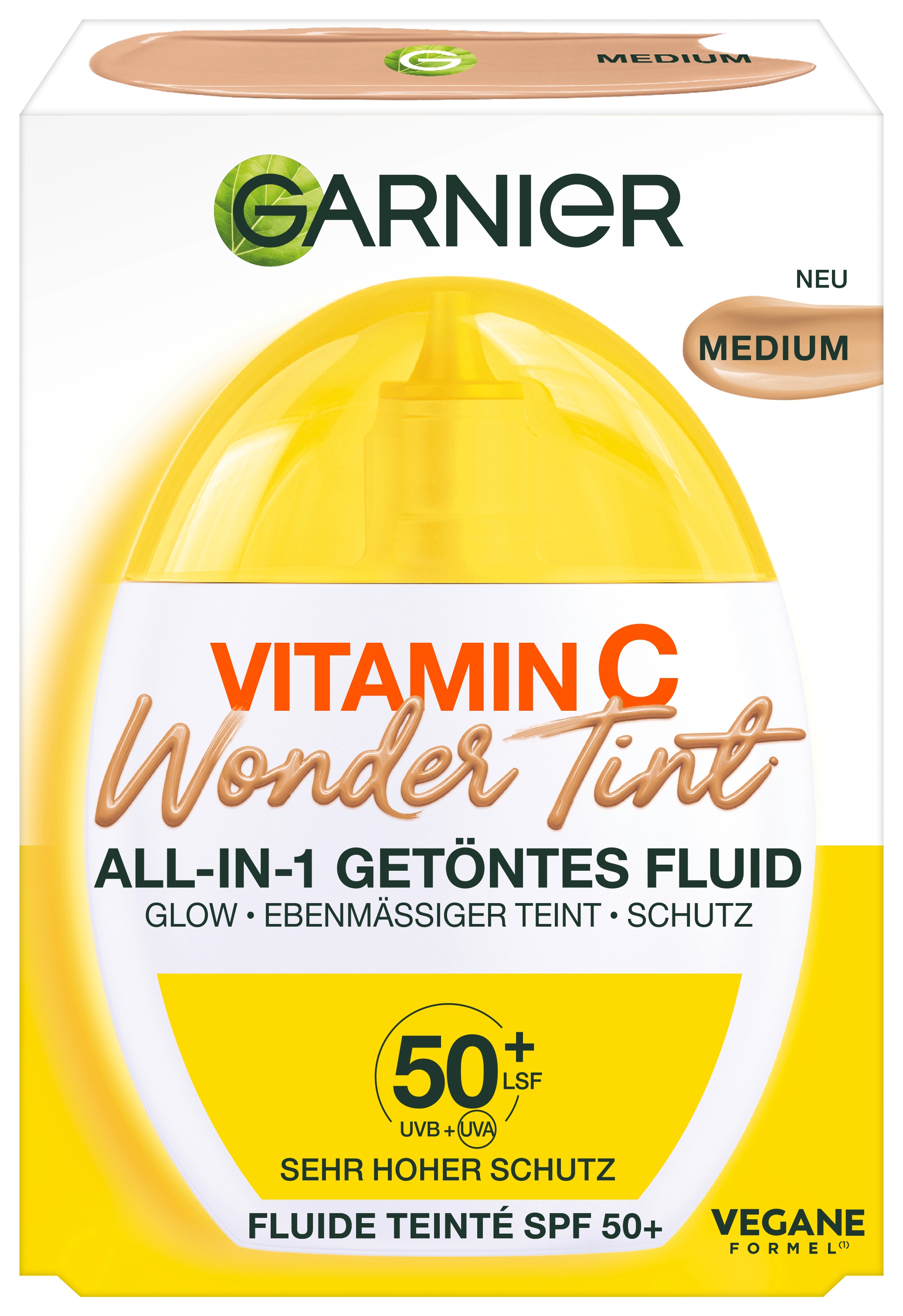GARNIER Getönte Gesichtscreme »VITAMIN C WONDER TINT ALL-IN-1 GETÖNTES FLUID« mit LSF 50+, Fluid-Textur, nicht fettende und nicht klebende Formel