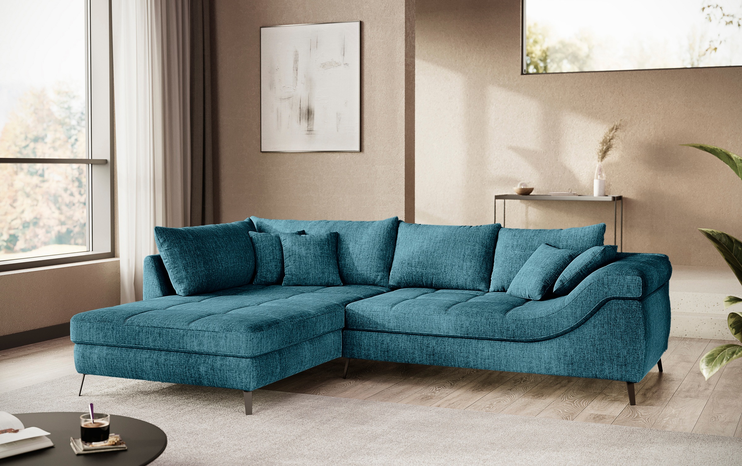 Mr. Couch Ecksofa »Portofino L-Form«, 4 Bezugsqualitäten, 13,5 cm hohe Metall-Profilfüße in matt-schwarz