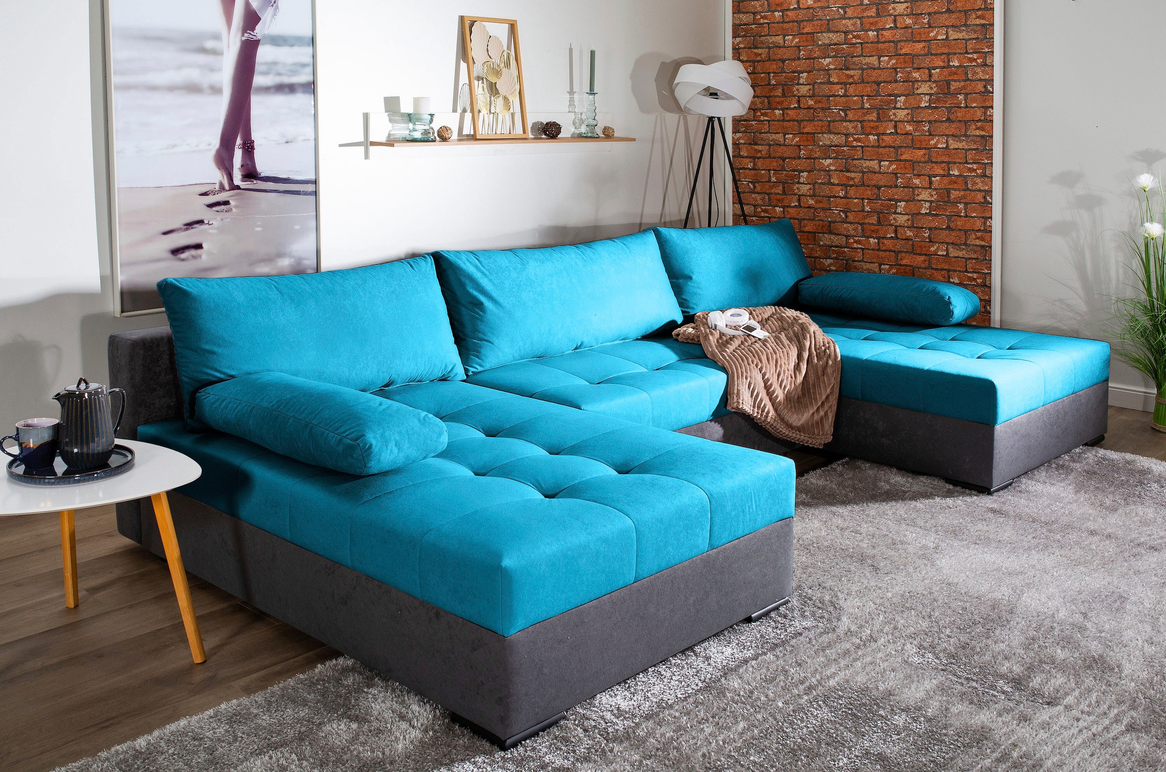 COLLECTION AB Wohnlandschaft "Josy U-Form, B: 307 cm" Schlaffunktion & Bettkasten, Federkern