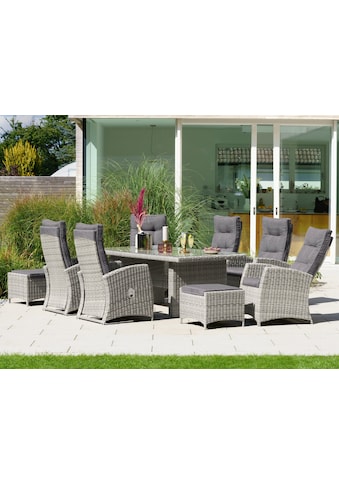 Garten-Essgruppe »Monaco«, (Set, 17 tlg., 6x Sessel, 2x Hocker, 1x Tisch 200x100x74cm,...