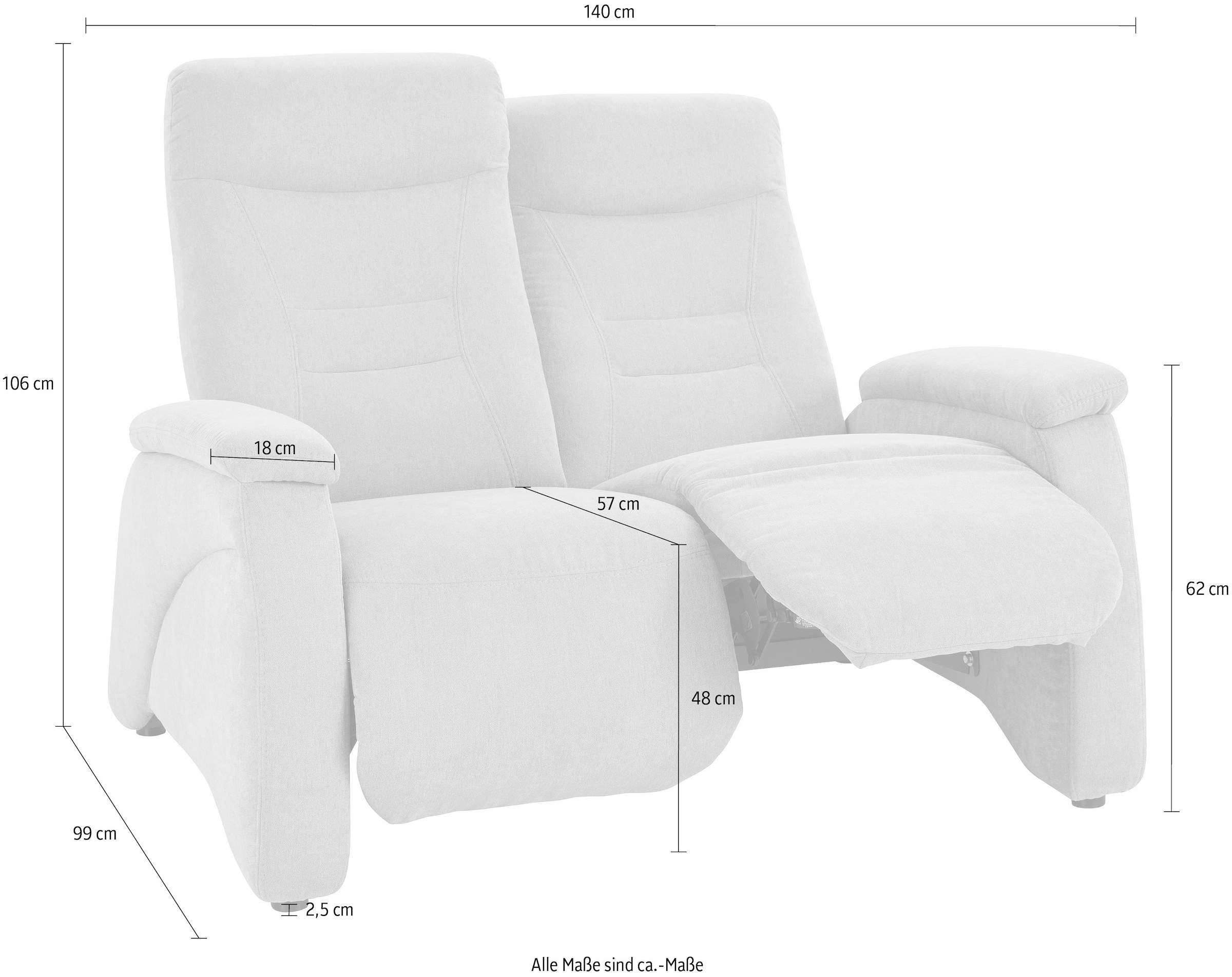 exxpo - sofa fashion 2-Sitzer »Ascoli, Kinosofa mit hohem Sitzkomfort, bequeme Armlehnen«, hoher Rücken, inkl. Relaxfunktion