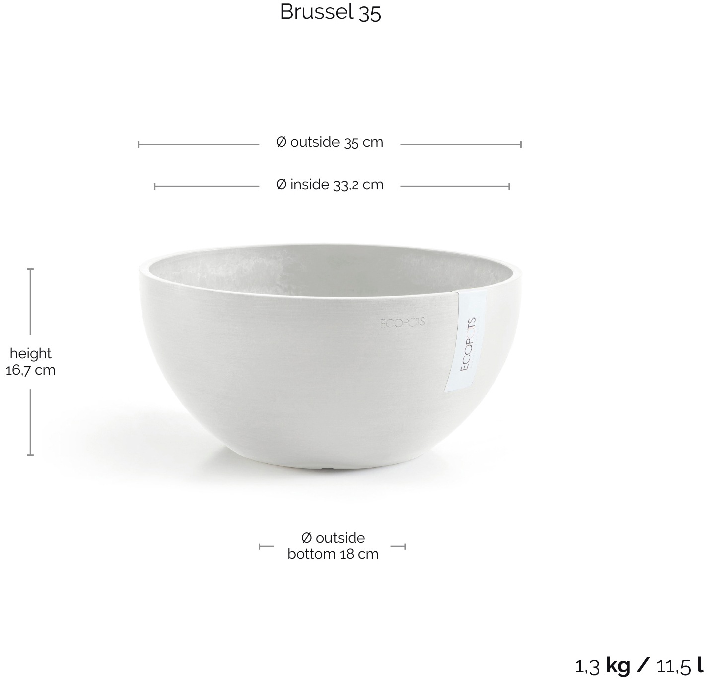ECOPOTS Blumentopf »Brussels 35 Weiß«, für innen und außen: frostsicher, bruchsicher und lichtbeständig