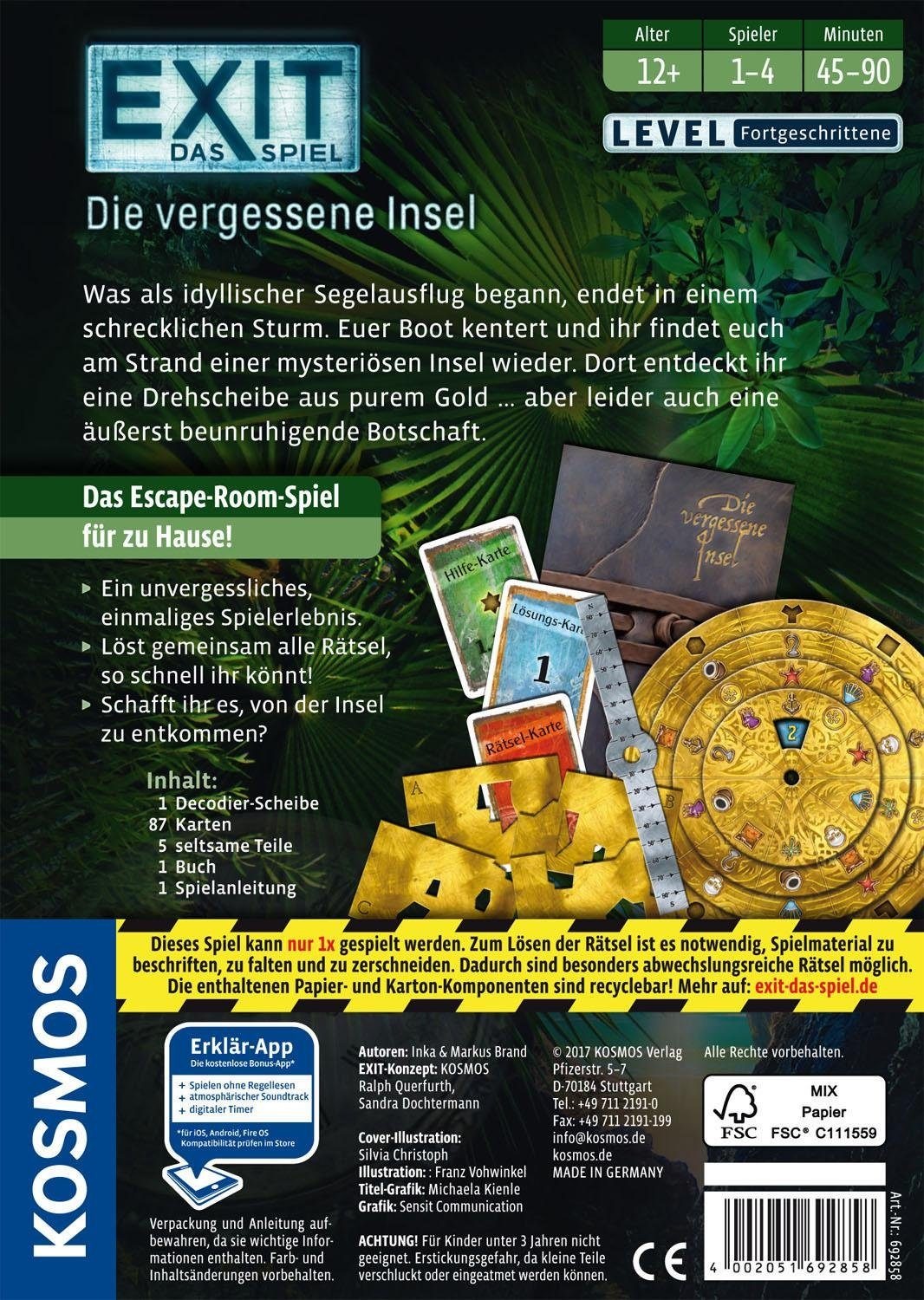 Kosmos Spiel »EXIT, Das Spiel, Die vergessene Insel«, Made in Germany