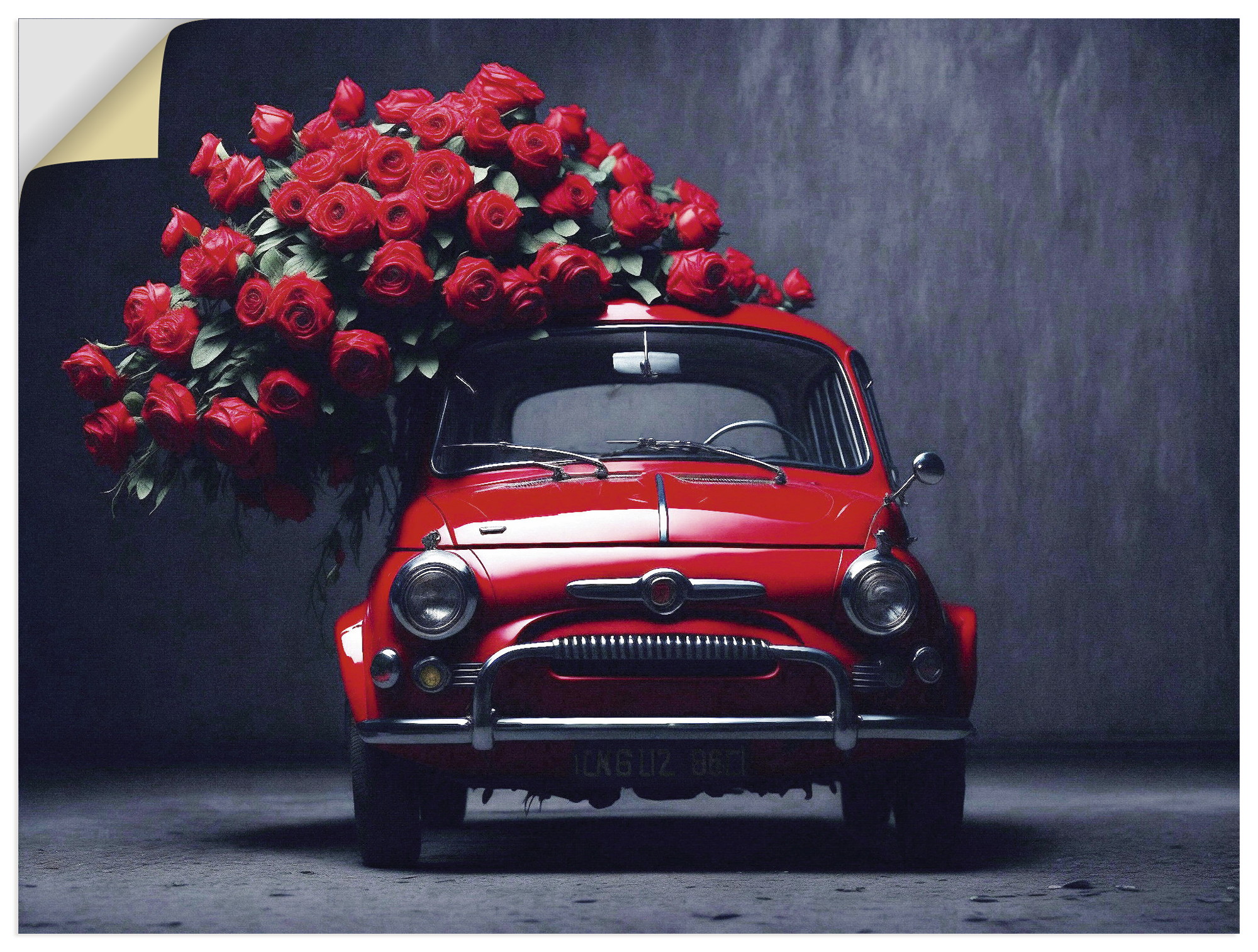 Artland Wandbild "Rote Rosen für den kleinen Italiener" Auto 1 Stk. tlg. als Alubild, Leinwandbild, Poster, Wandaufkleber in verschied. Größen