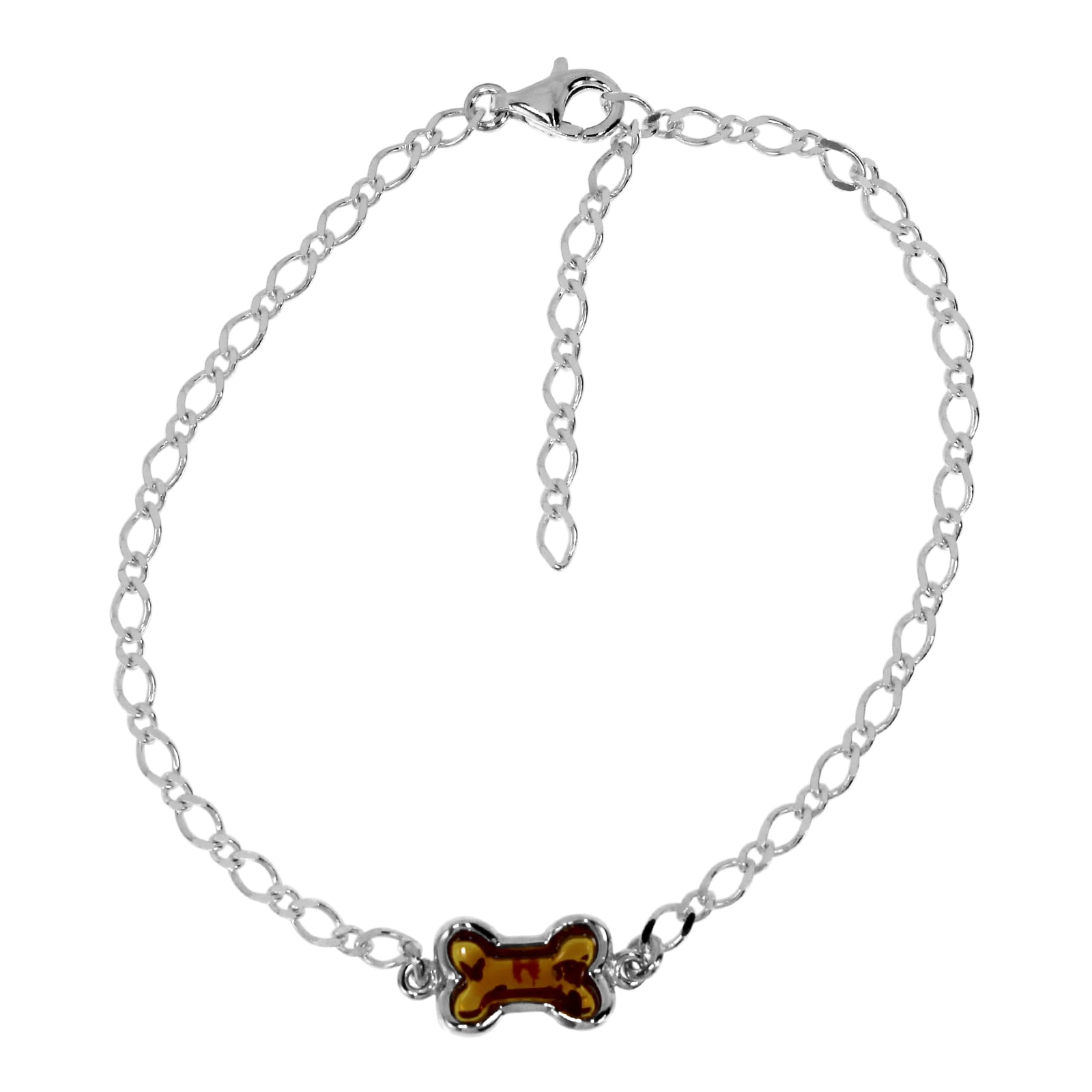Armband OSTSEE-SCHMUCK "- Knochen - Silber 925/000 - Bernstein" Gr. 21, silber (silber 925, silberfarben, weiß), Armbänder, Damen, Silber 925 (Sterlingsilber), Armband