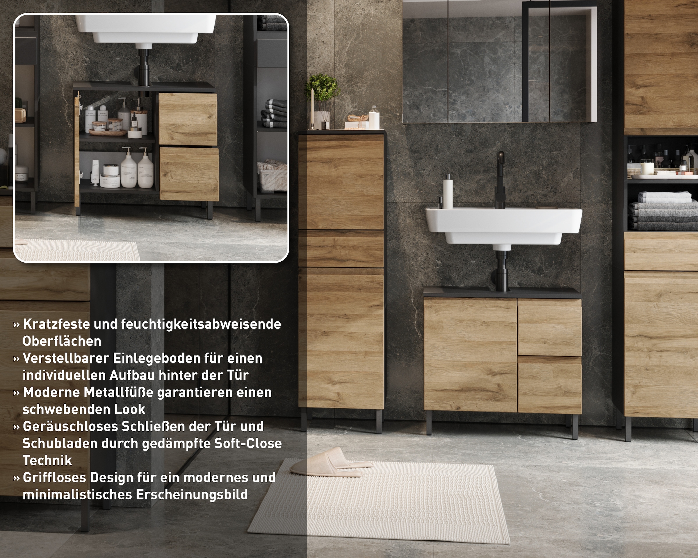 GERMANIA Waschbeckenunterschrank »Scantic«, (1 St.), mit Siphonausschnitt