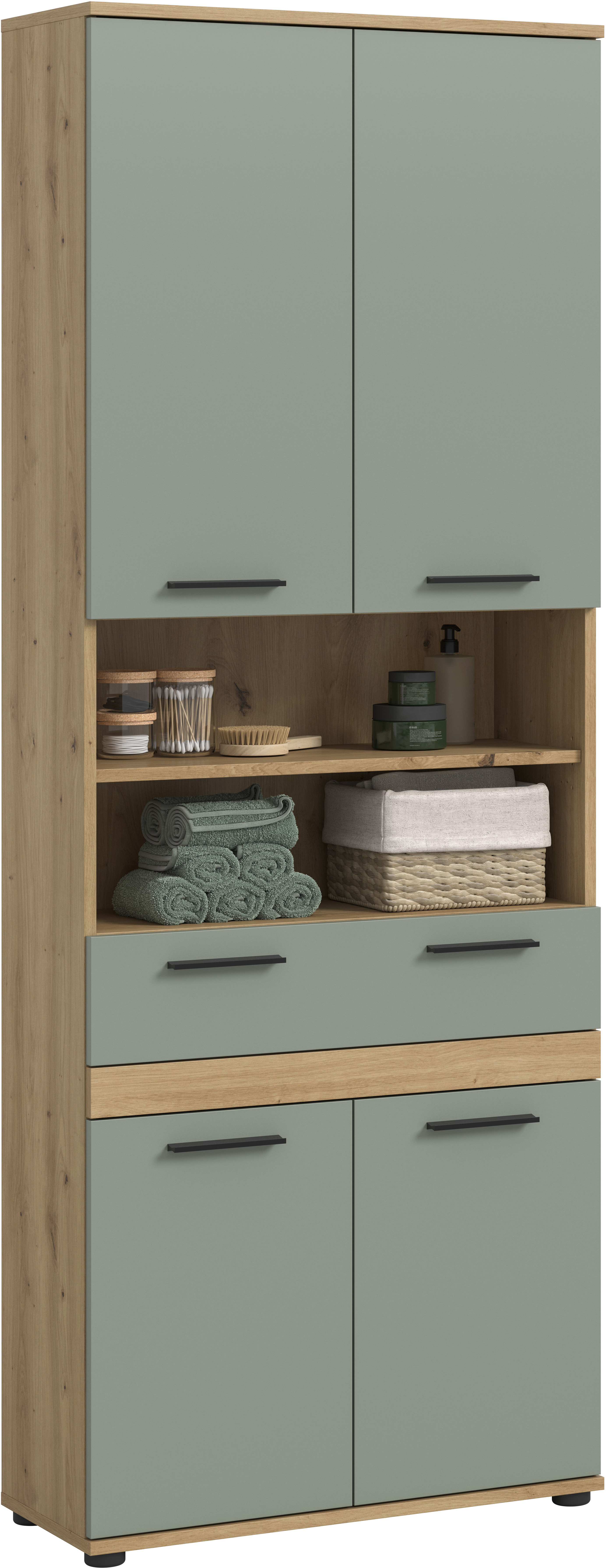 welltime Hochschrank "LUCCA, Breite 70cm, 4 Türen, 1 Schubkasten, 7 Fächer" Badschrank, Badmöbel, Badezimmer, Universalschrank, Mehrzweckschrank