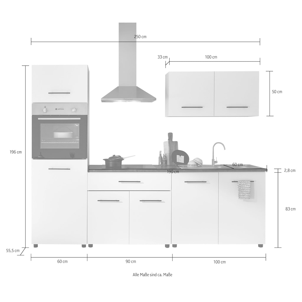 BASIC by Balculina Küchenzeile »Leon«, Breite 250 cm, seitenverkehrt stellbar