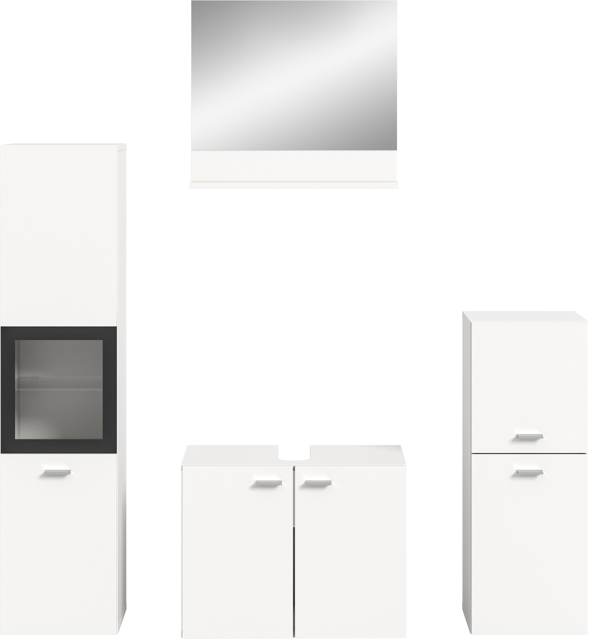 welltime Badmöbel-Set »Tampa, Breite 137cm, 4-teilig«, (4 St.), Waschbeckenunterschrank, Spiegel, Hochschrank, Midischrank