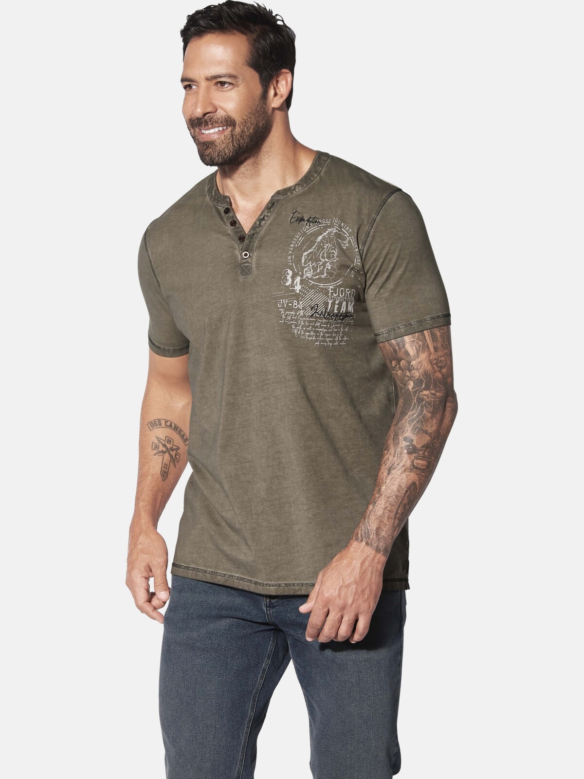 Jan Vanderstorm T-Shirt "T-Shirt GODBERT", (1 tlg.), mit Serafino-Ausschnit günstig online kaufen