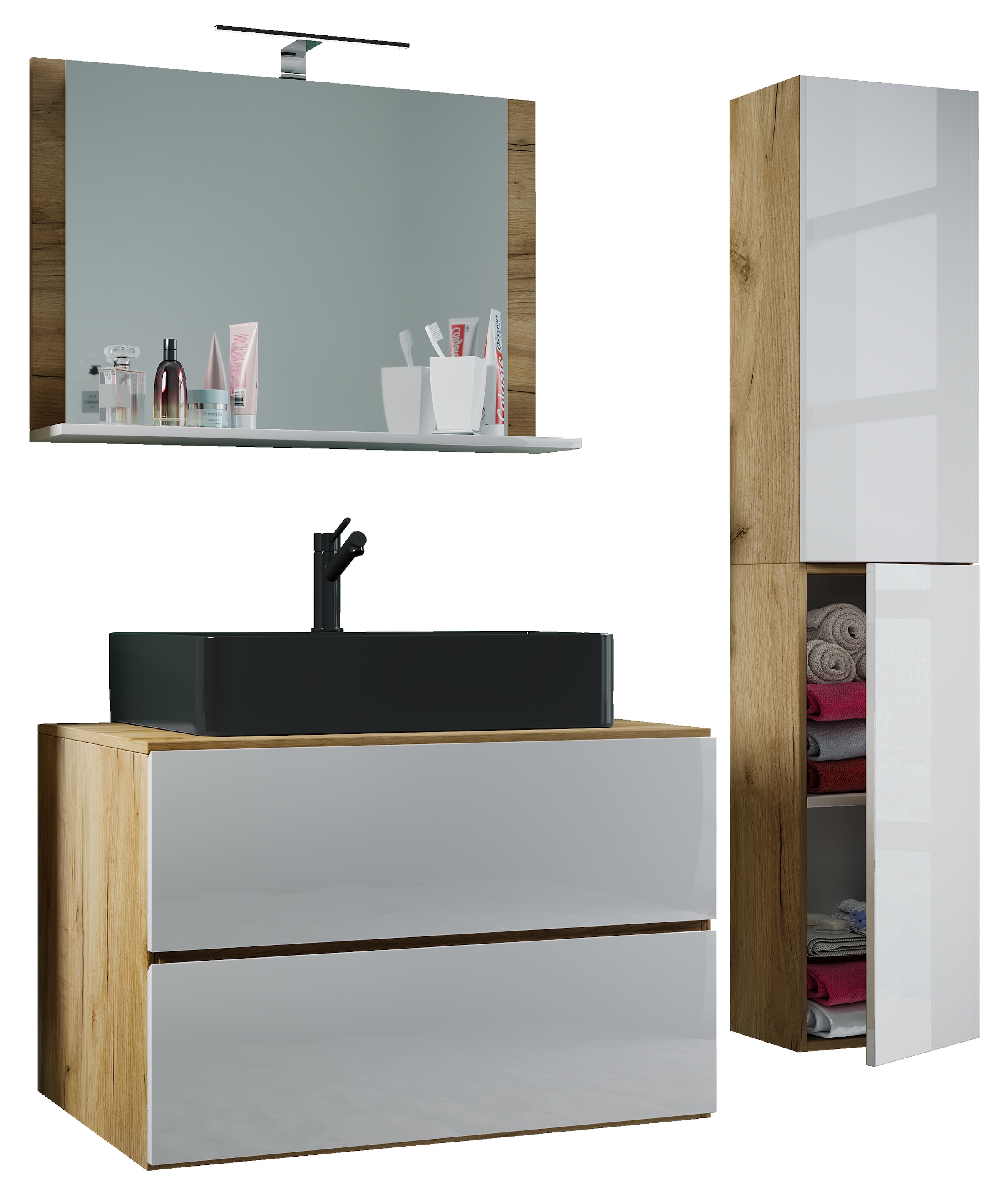 VCM Waschtisch "4-tlg Waschtisch Badmöbel Lendas 80 cm L Schublade" 4 Stk. tlg.