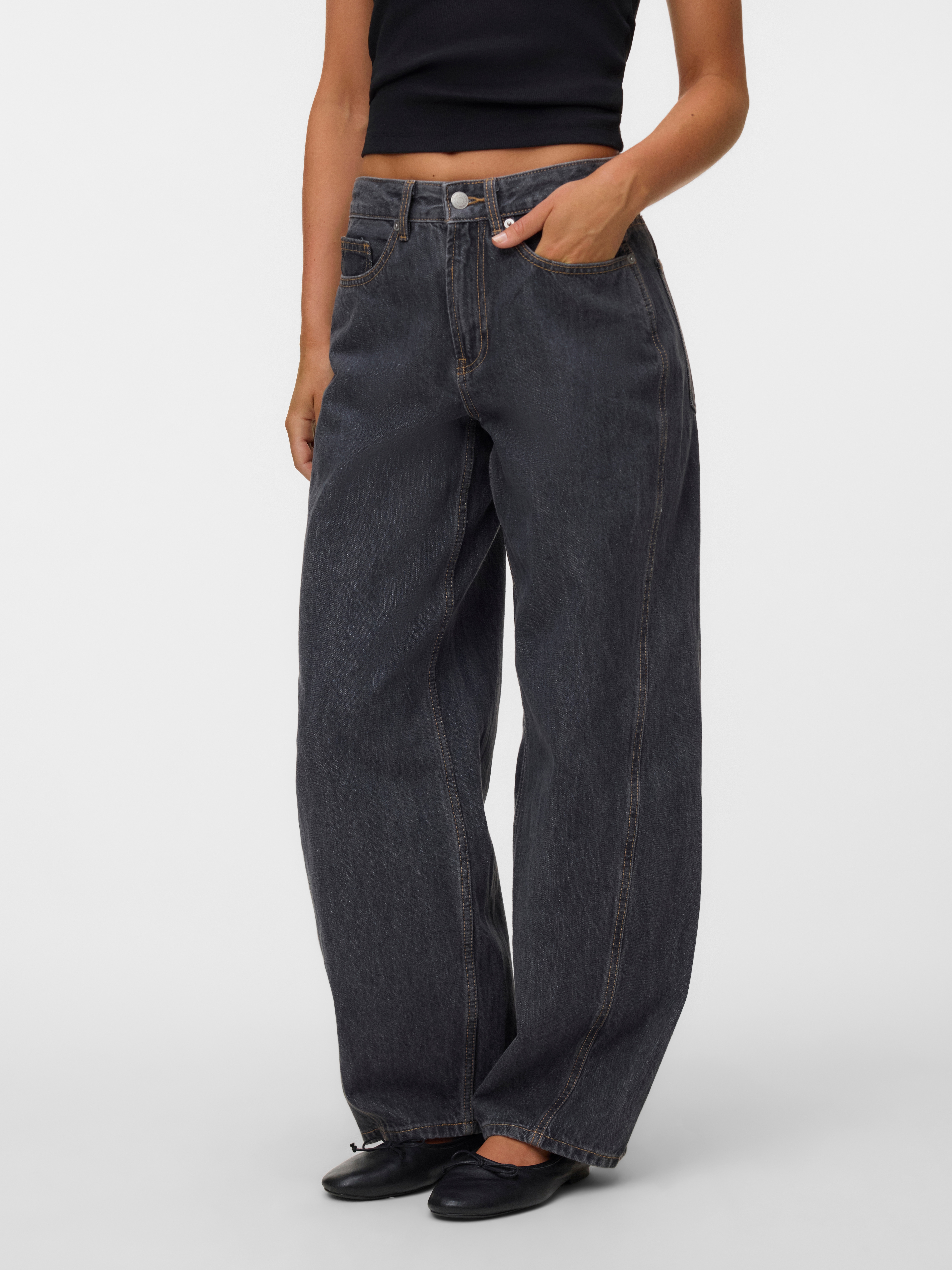 Vero Moda Weite Jeans "Vmzoe Mr Barrel Dnm Jeans LI223 Noos" Baumwolle, Mid Waist, Loose Fit