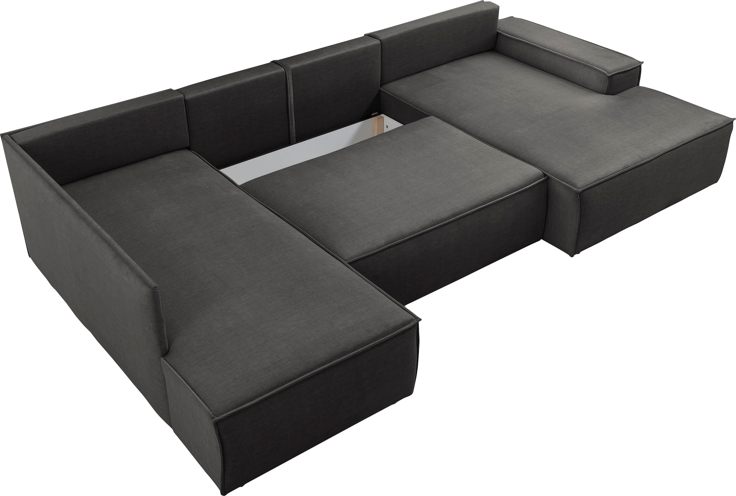 Home affaire Wohnlandschaft »SHERWOOD 329 cm, U-Form, Schlafsofa,«, Schlaffunktion m. Bettkasten (194x139 cm), Cord, Vintage, Samtvelours