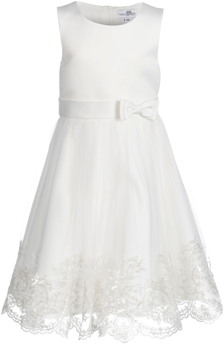 HAPPY GIRLS Mädchen Taufkleid, beige, festlich, Gr. 116, Web, Obermaterial: 100% Polyester, Kleider, mit besticktem Tüll mit Pailletten