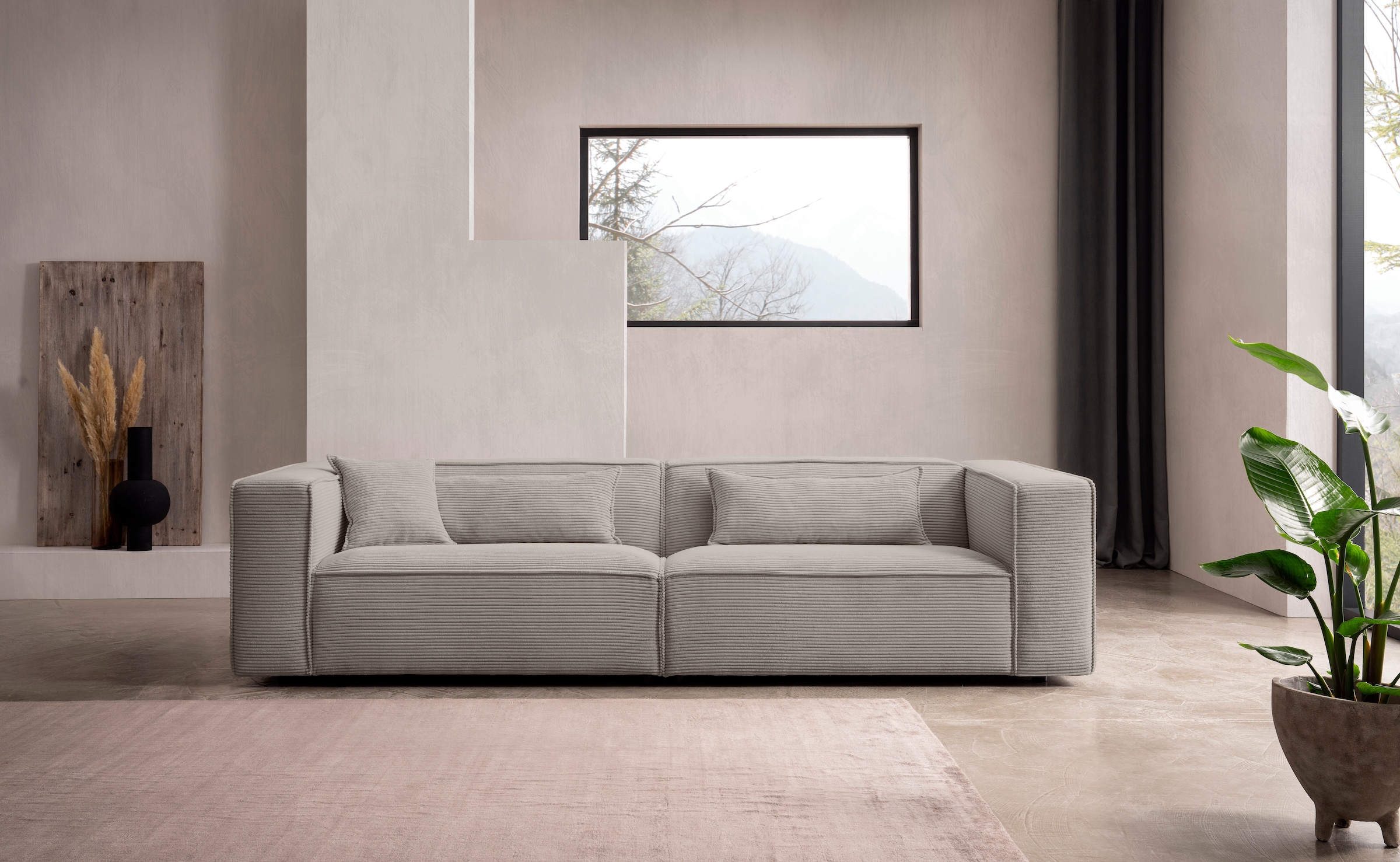 LeGer Home by Lena Gercke 3-Sitzer "PIARA, Cord, Sofa mit Kedernaht" schwarze Füße, bequemer Sitzkomfort
