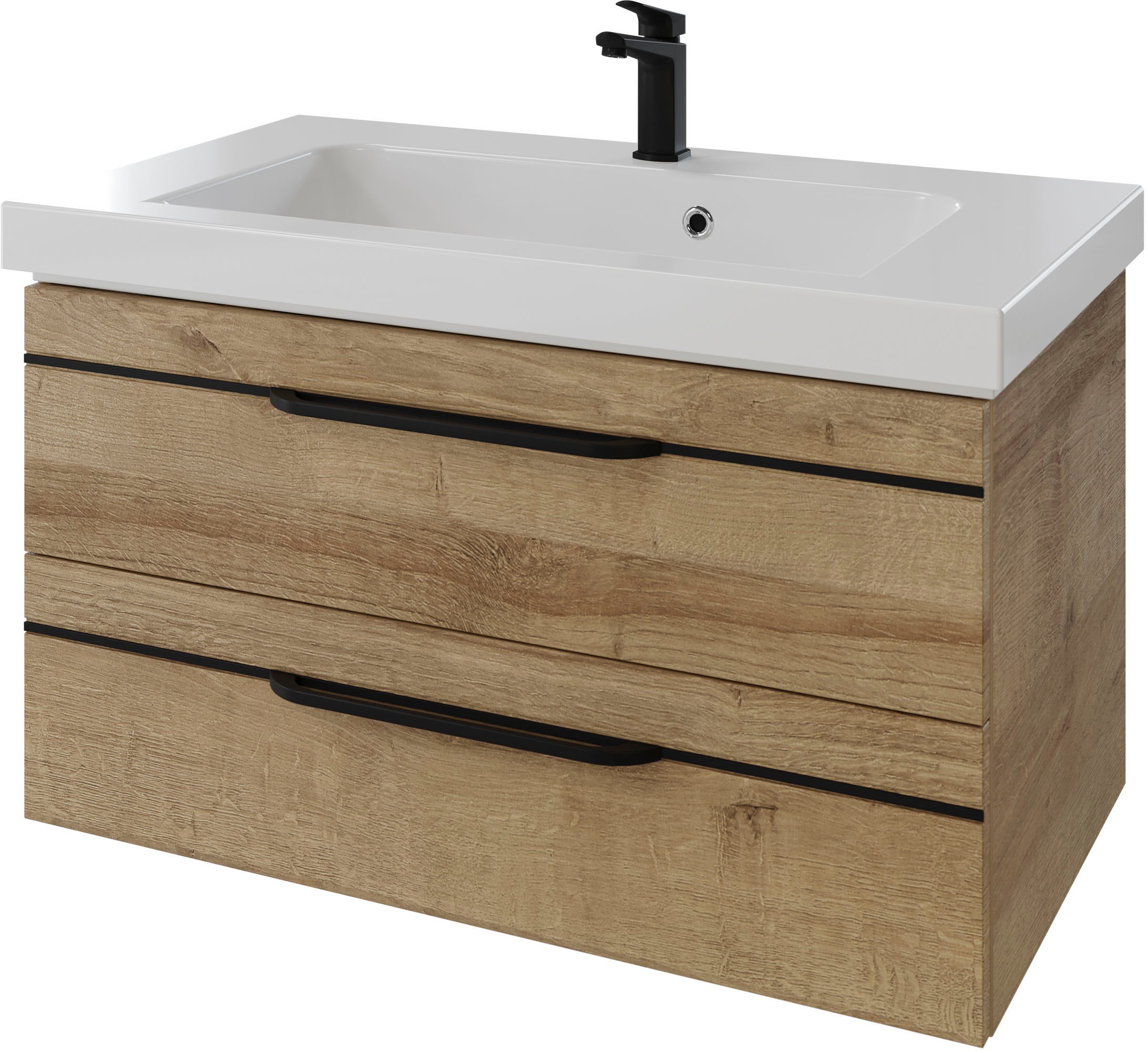 Thumbnail - Saphir Badmöbel-Set "Balto 2-teilig Mineralmarmor-Waschtisch mit LED-Spiegel, Waschplatz" 2 Stk. tlg.