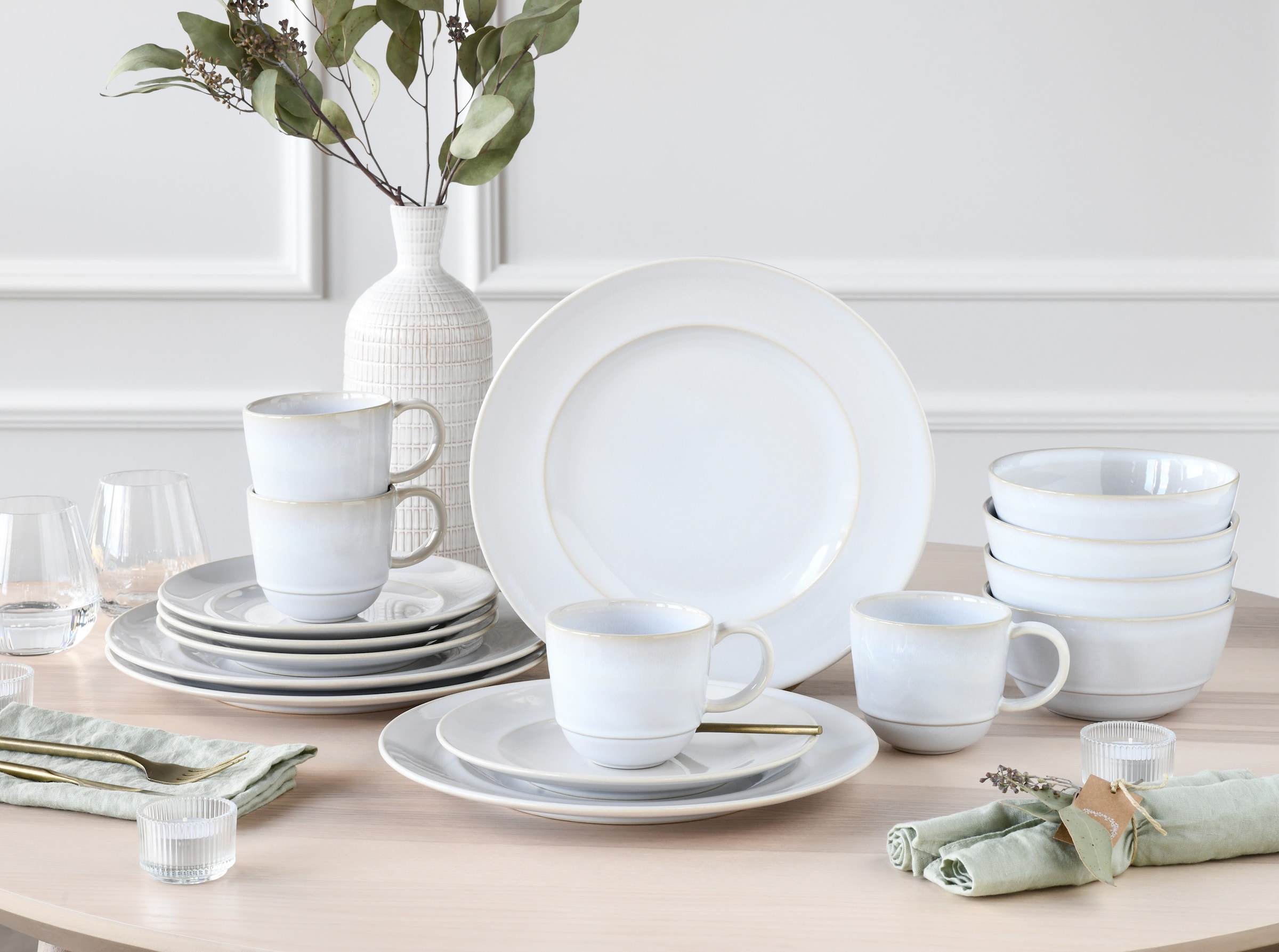 CreaTable Kombiservice »Geschirr-Set Antique«, (Set, 16 tlg., Kaffeeservice und Tafelservice im Set, für 4 Personen), Service, weiß, Trendfarbe Offwhite, 16 Teile, für 4 Personen