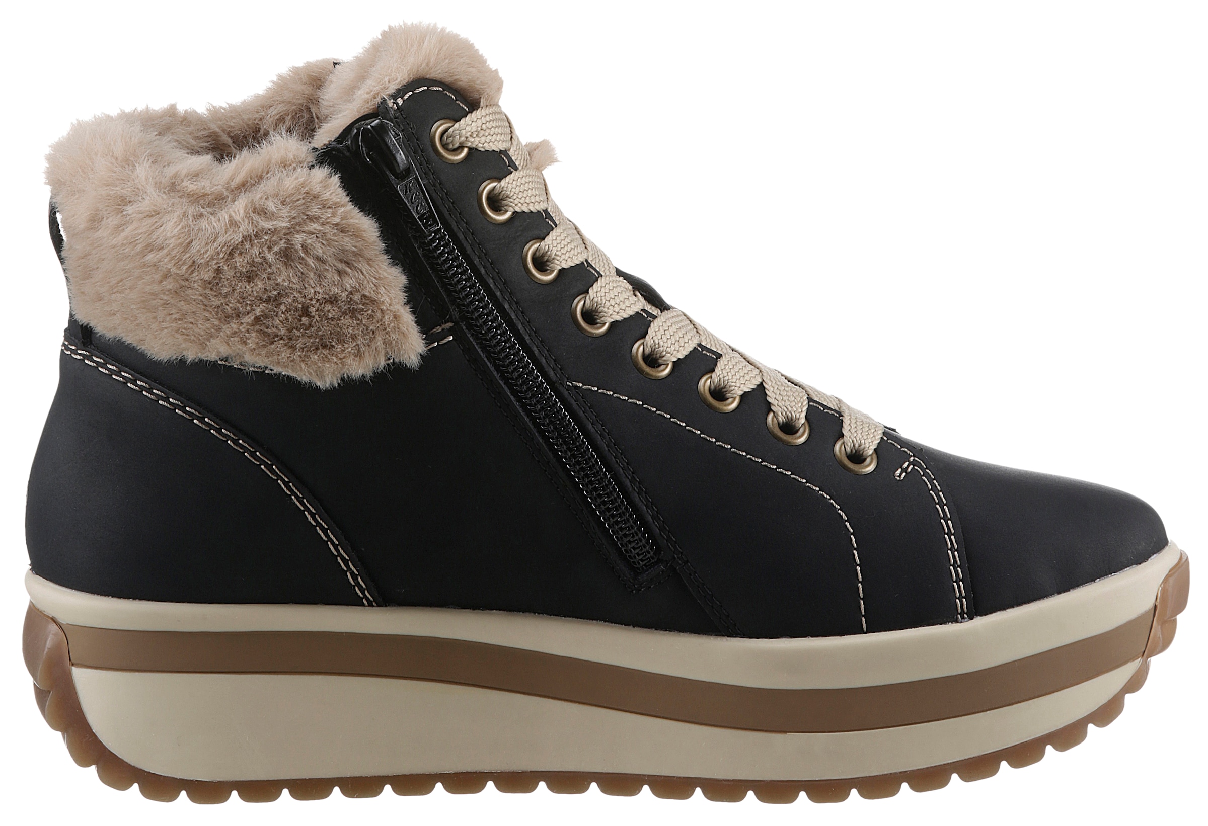 Rieker EVOLUTION Winterboots, Keilsneaker, Plateauboots mit Fellimitatkragen