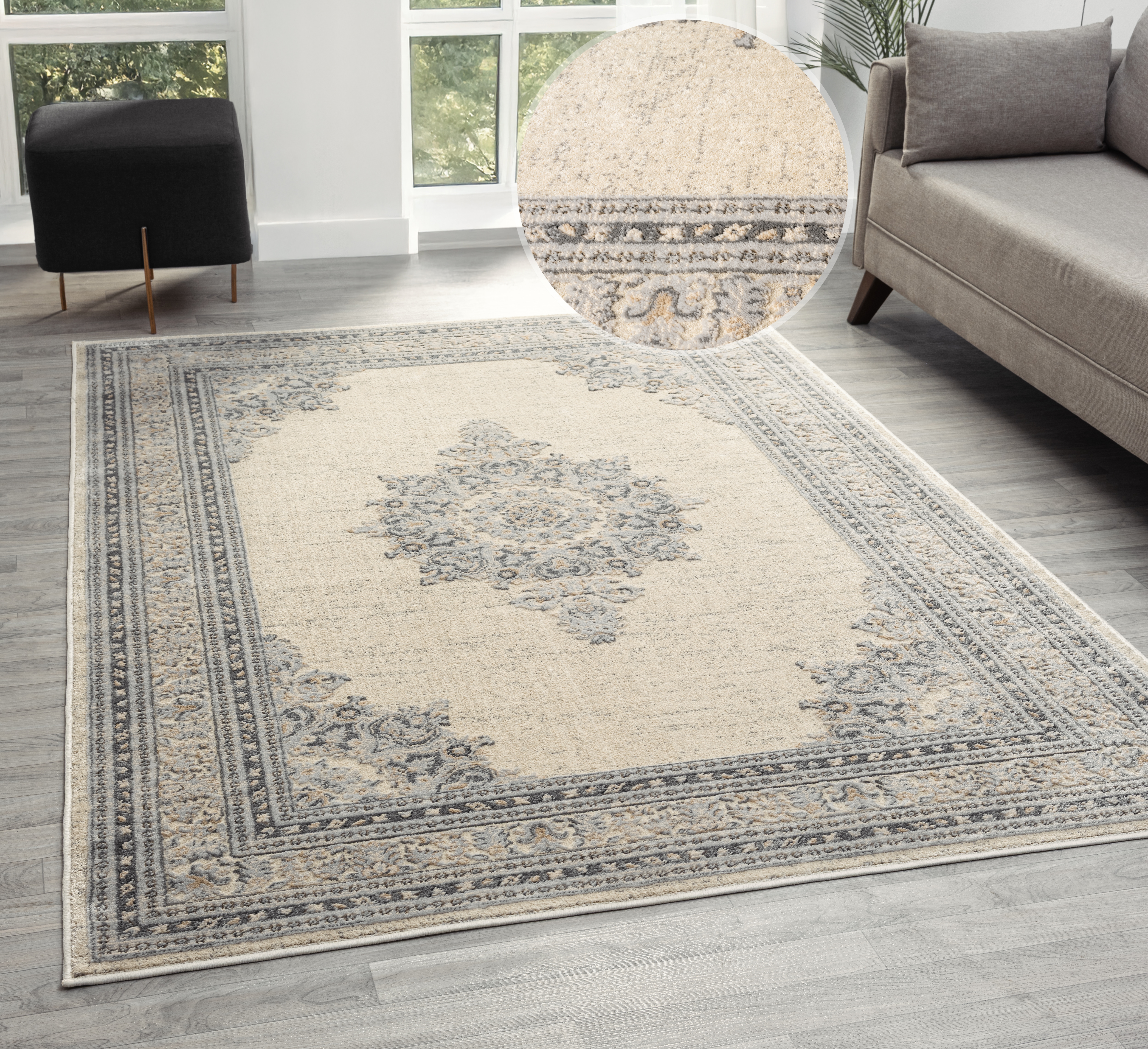 Teppich OTTO HOME "Banli, Vintage-Look, Orient-Optik", grau (hellgrau), B:240cm H:9mm L:320cm, Kunstfaser, Teppiche, Teppich, dezenter Glanz, Schrumpf-Garn-Effekt, Wohnzimmer, Schlafzimmer