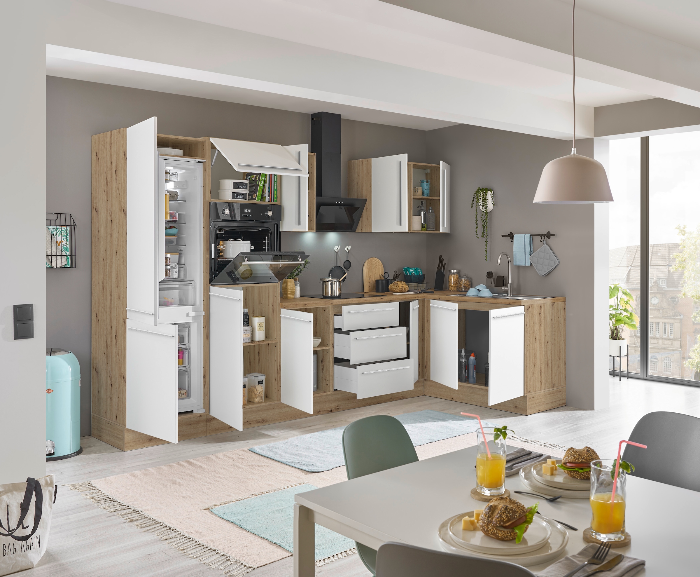 KOCHSTATION Winkelküche »Florida, Stellbreite 330x165 cm«, wahlweise mit E-Geräten, mit Softclose für Türen und Schubkästen