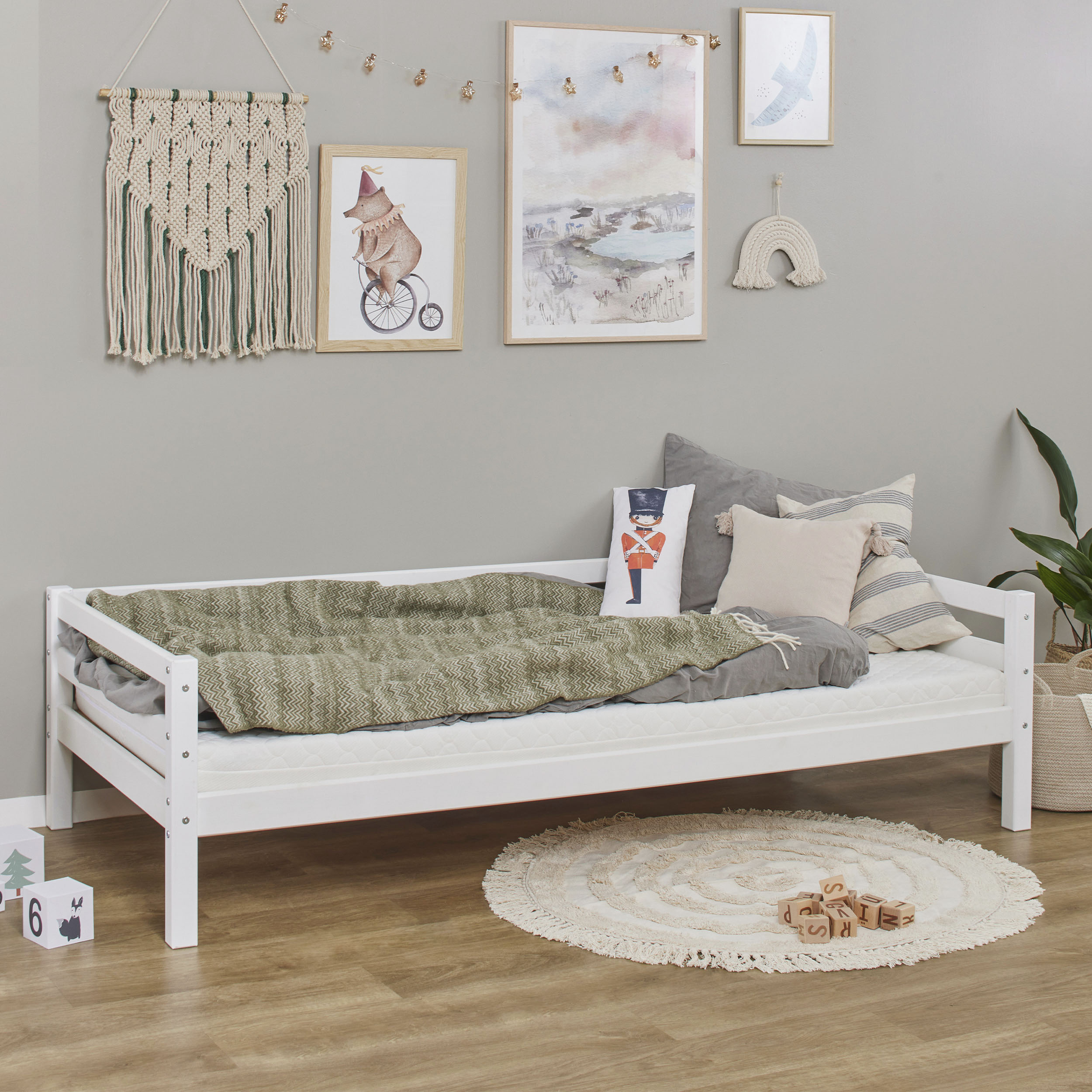Hoppekids Daybett "Kinderbett ECO Dream, Einzelbett, Juniorbett 90x200" Bett, Weiß, Grün, Blau, Rosa, Grau