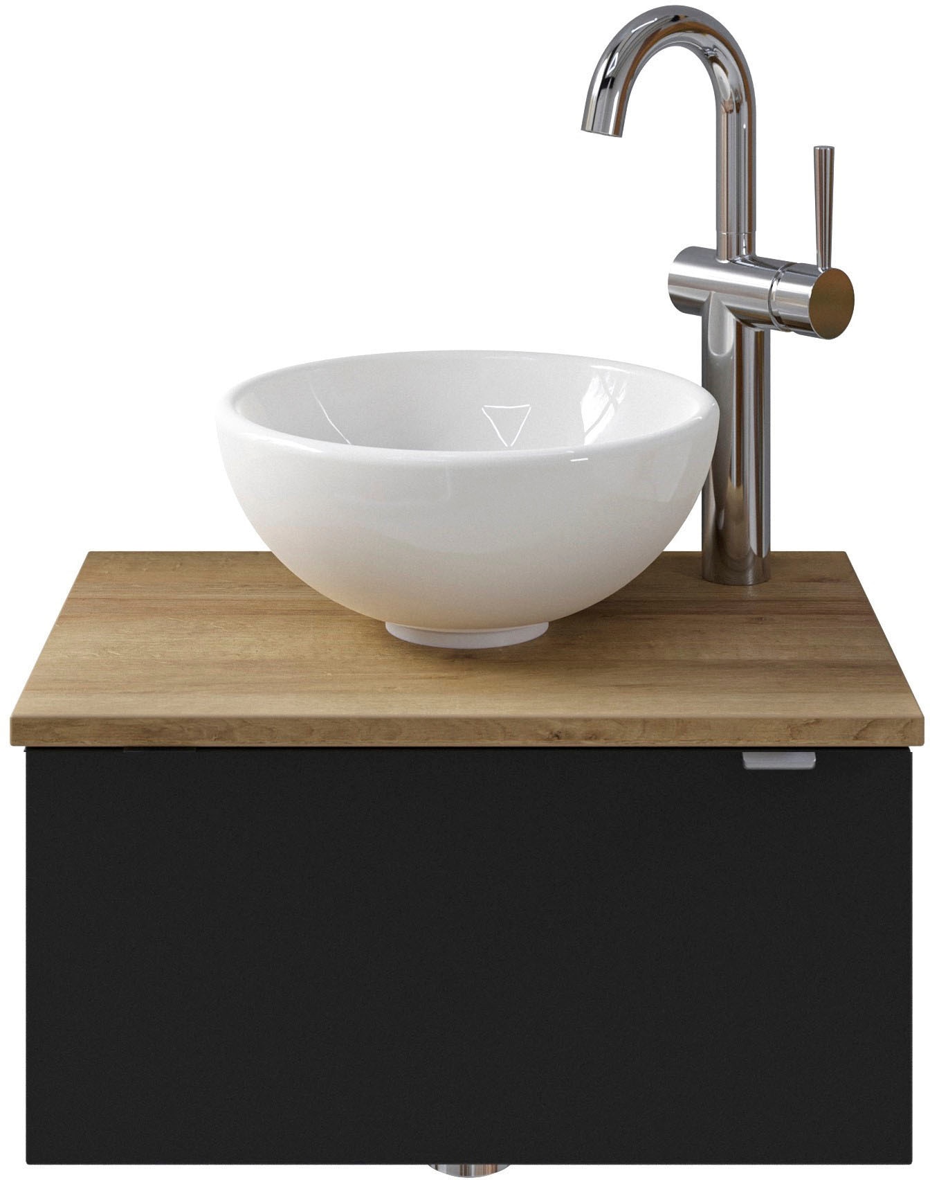 Saphir Waschtisch "Serie 6915 Waschschale mit Unterschrank für Gästebad, Gäste WC" Keramik-Aufsatzbecken, Waschtischplatte, Waschtischunterschrank, 3 Stk. tlg. 51 cm breit, 1 Tür, Waschtischplatte, kleine Bäder, ohne Armatur