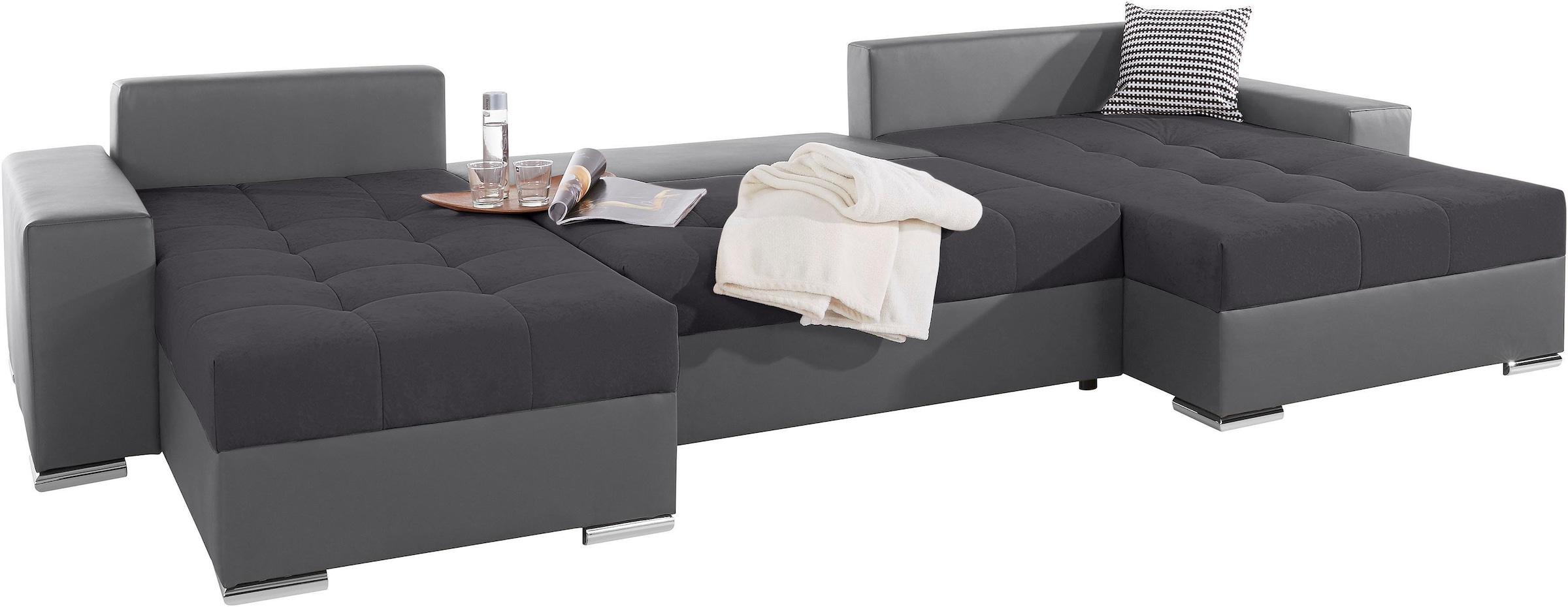 COLLECTION AB Wohnlandschaft »XXL-Josy U-Form, Breite 333 cm, mit 2 Recamieren 77 & 79 cm«, inkl. Bettfunktion, Bettkasten, mit 5 gleich großen Rückenkissen