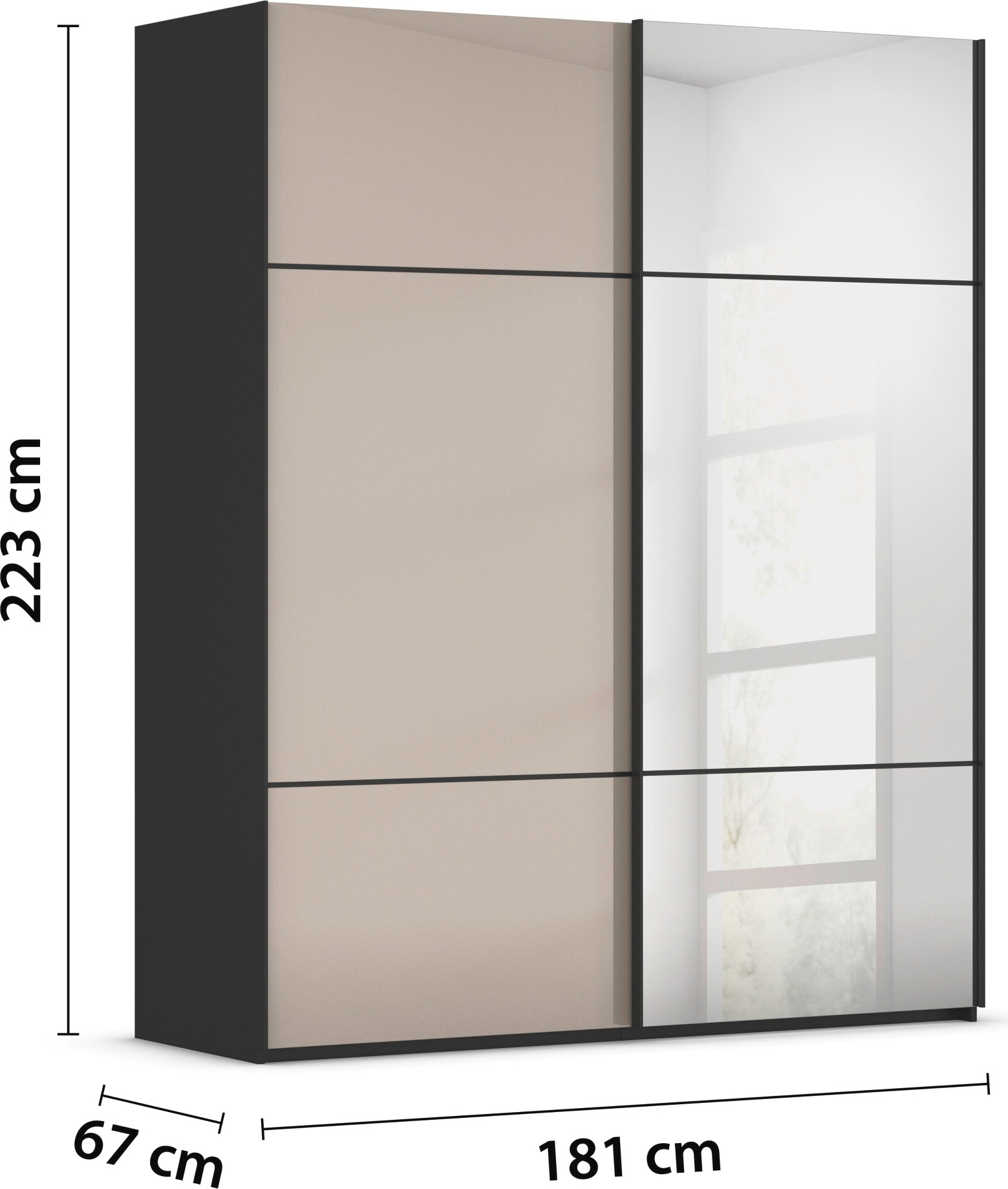 rauch Schwebetürenschrank »Kleiderschrank Schrank Garderobe Schlafzimmerschrank SCALE-TRIO«, edle dreigeteilte Front mit 2 Zierleisten Spiegel/Glas MADE IN GERMANY