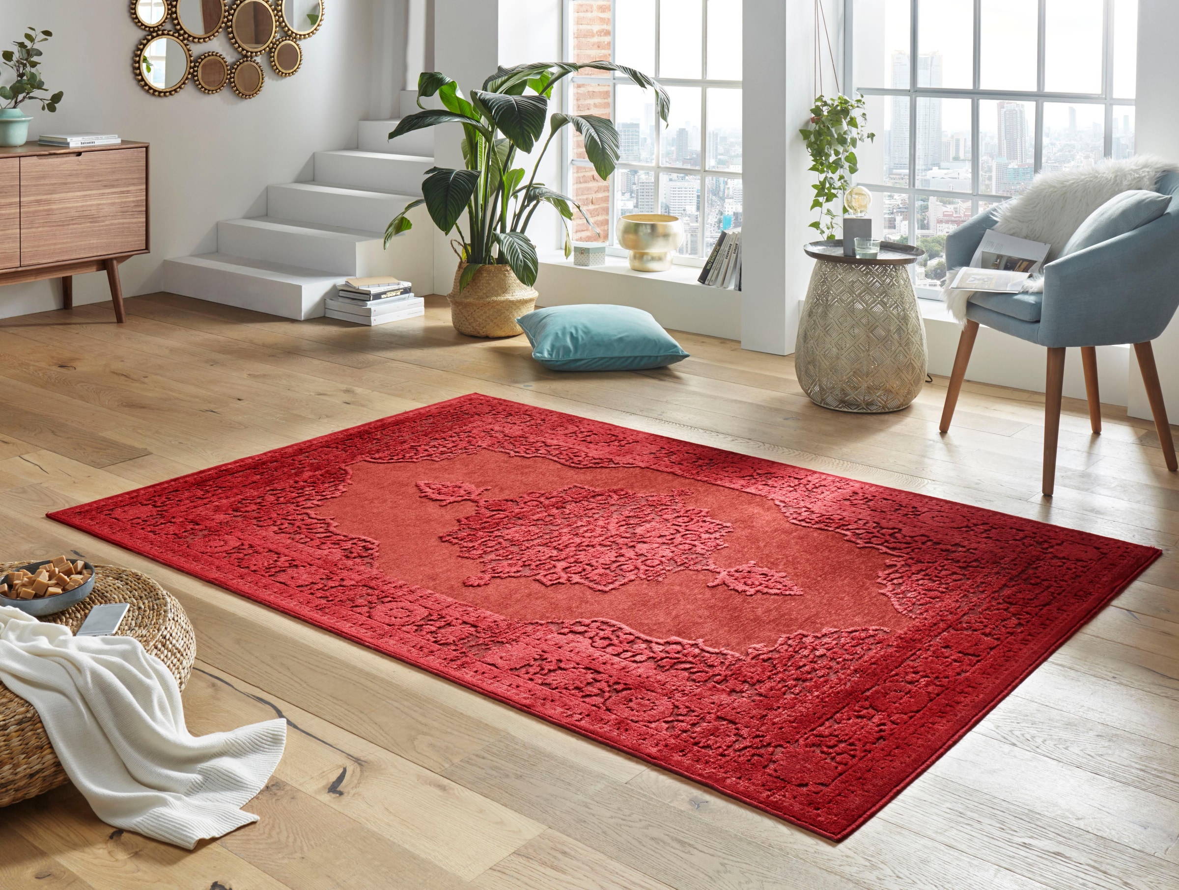 HANSE Home Teppich »Willow«, rechteckig, 4 mm Höhe, Viskose Glanz, Hoch-Tief Struktur, Robust, Pflegeleicht, Relief Optik