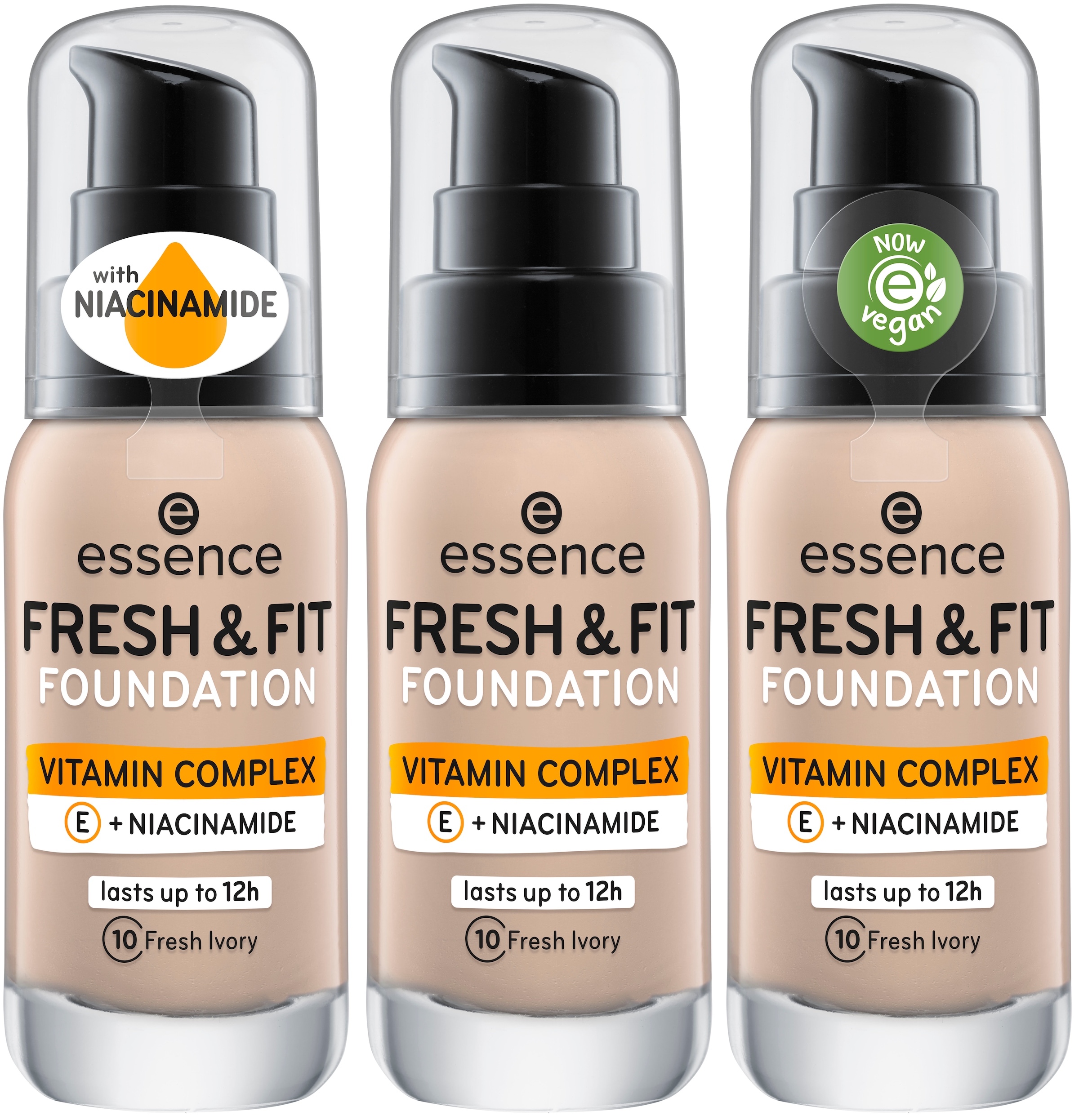 Essence Foundation »FRESH & FIT FOUNDATION«, (Set, 3 tlg.), mit Vitamin-Komplex