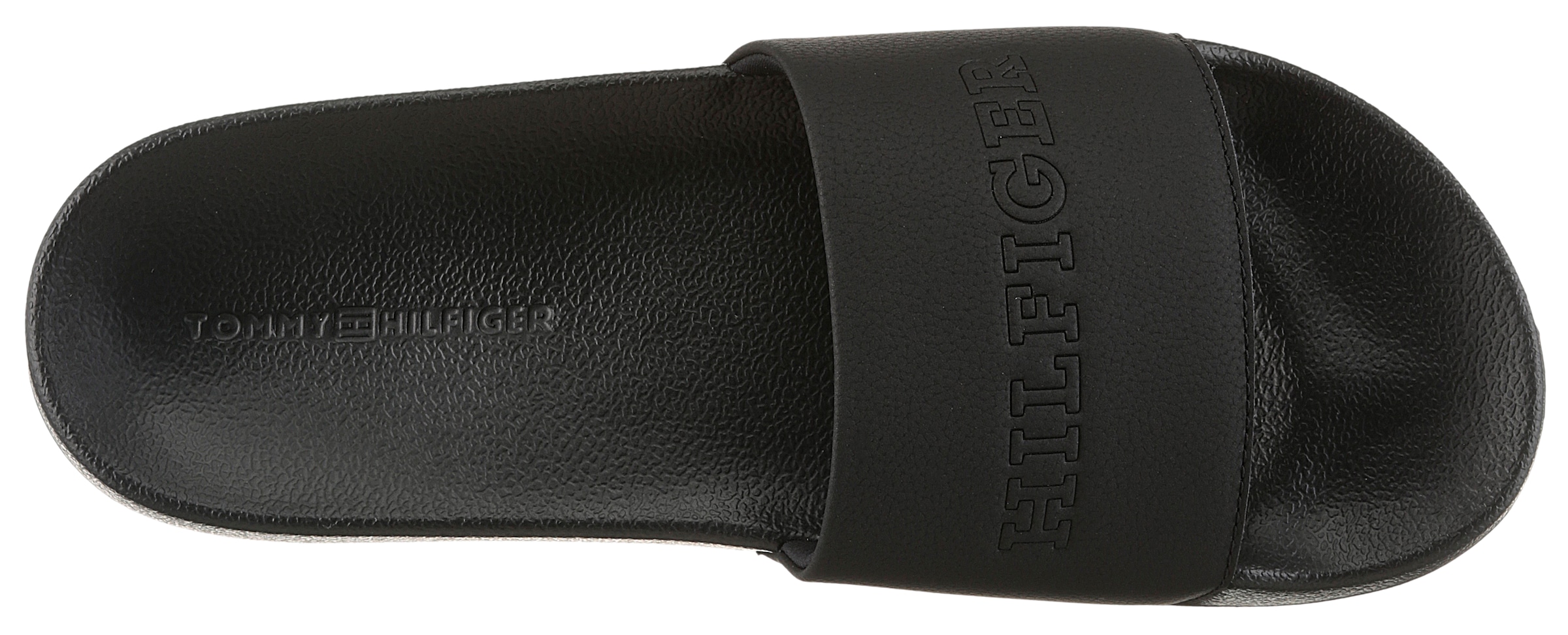 Tommy Hilfiger Pantolette »TUMBLE HILFIGER POOL SLIDE«, Poolslide, Schlupfschuh, Schlappen mit breiter Bandage