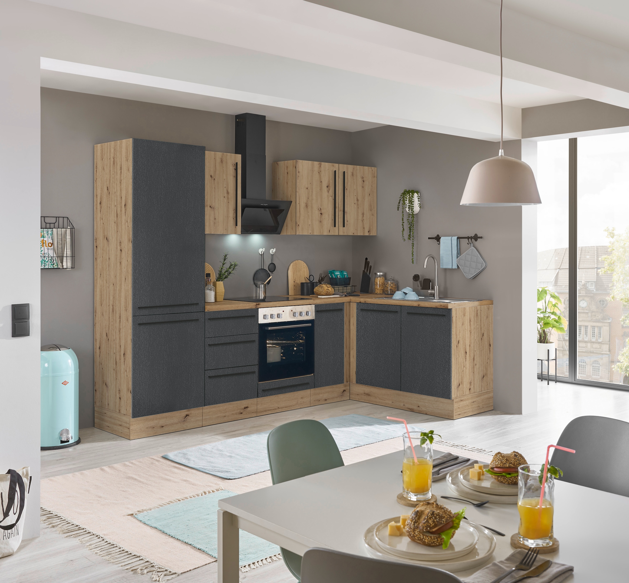 KOCHSTATION Winkelküche »Florida, Stellbreite 270x165 cm«, wahlweise mit E-Geräten, mit Softclose für Türen und Schubkästen