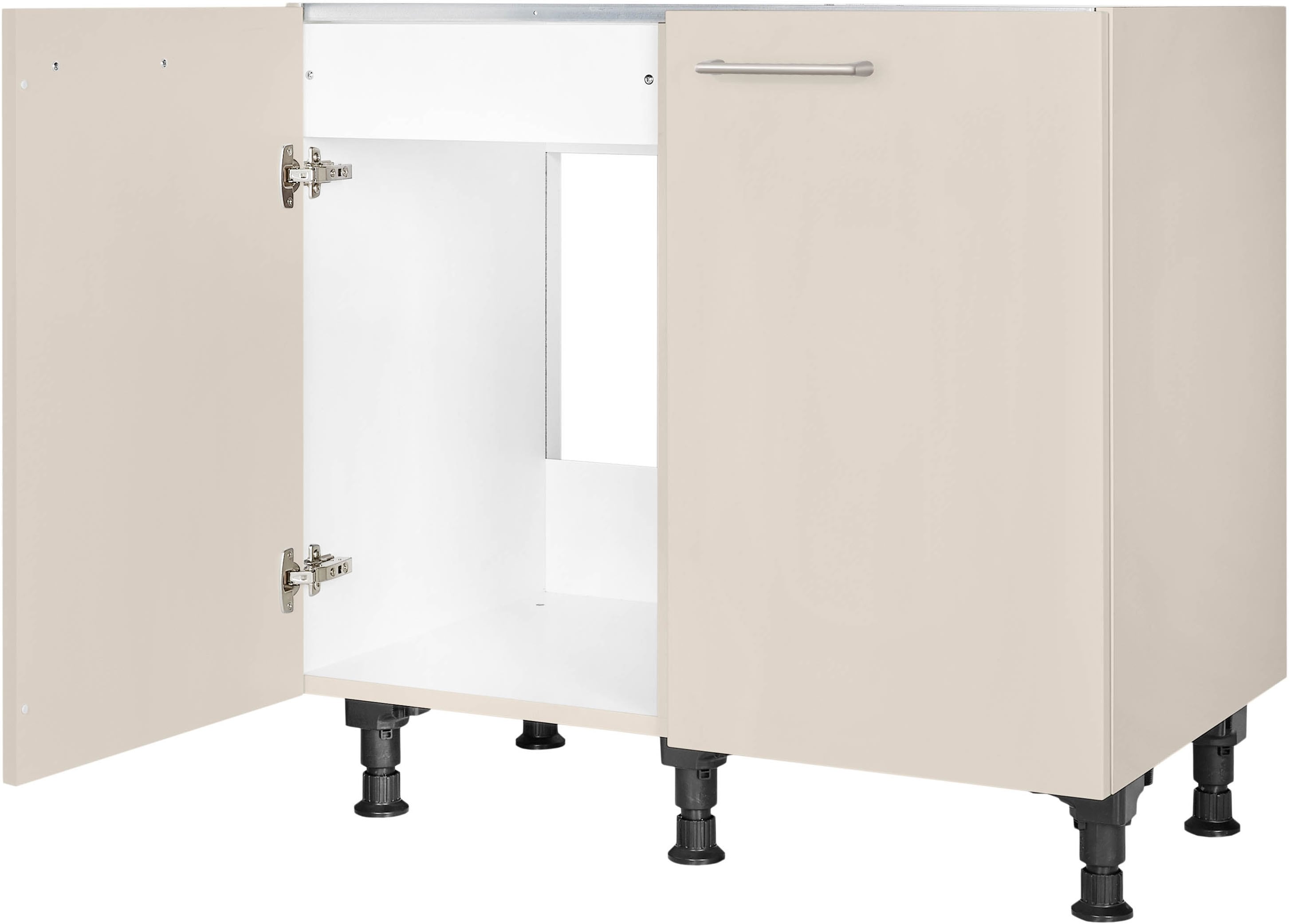 Preisvergleich für nobilia Spülenschrank Laser, vormontiert, mit höhenverstellbaren Sockelfüßen, Breite 90 cm, BxHxT 90x58.3x87 cm, in der Farbe Beige, aus Holzwerkstoff